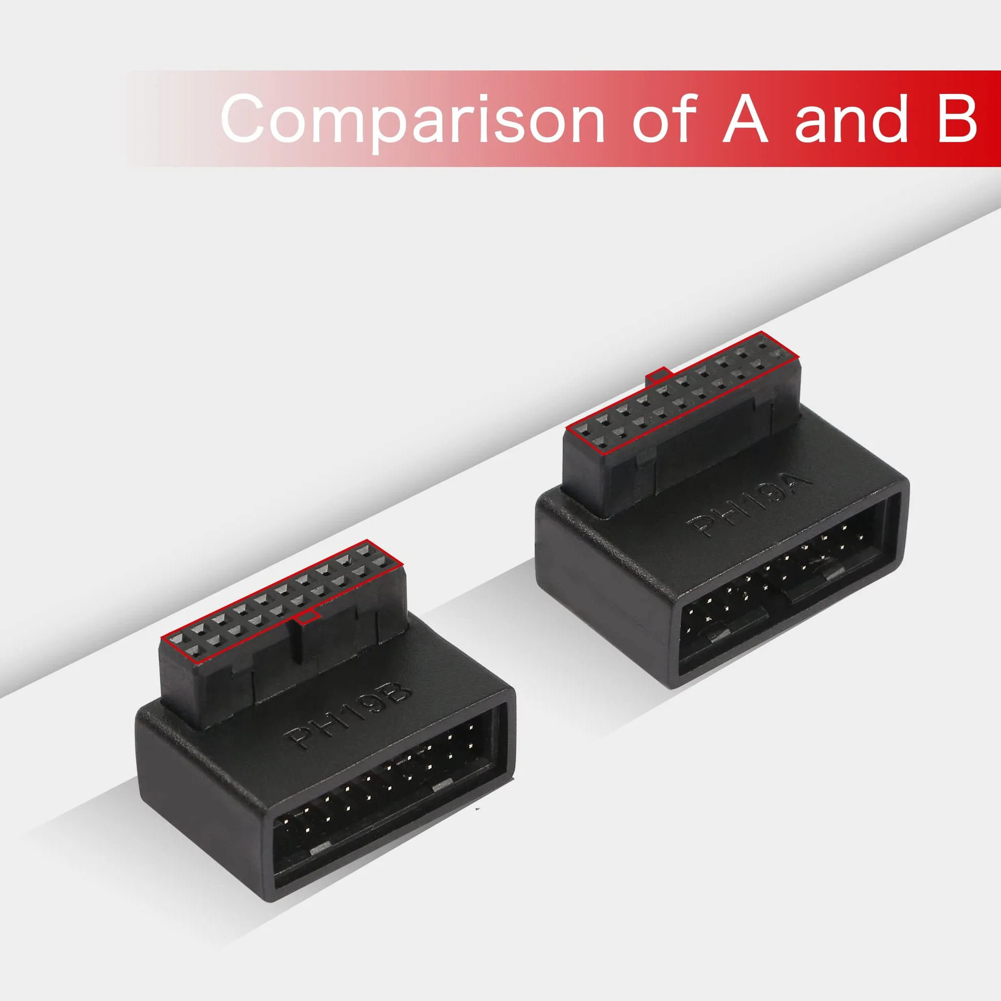 QIANRENON USB 3.0 19/20-pinowy adapter 90 stopni męski na żeński L obrotowe gniazdo kątowe na biurko płyta główna wewnętrzne złącze kątowe (PH19B)