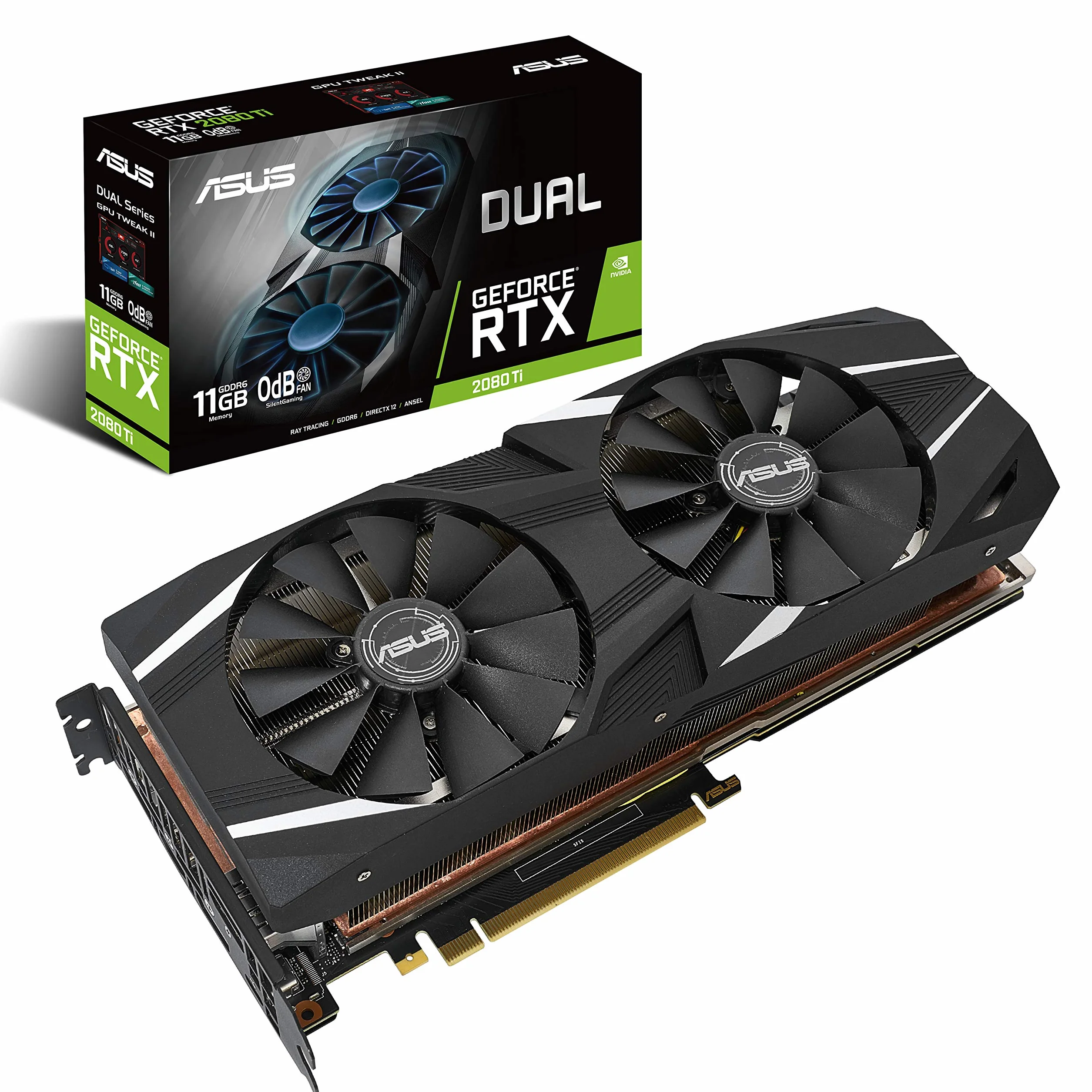 ASUS NVIDIA GeForce RTX 2080 Ti DUAL 11G karta graficzna dla graczy (PCIe 3.0, pamięć 11GB DDR6, HDMI, Displayport, USB Type-C)