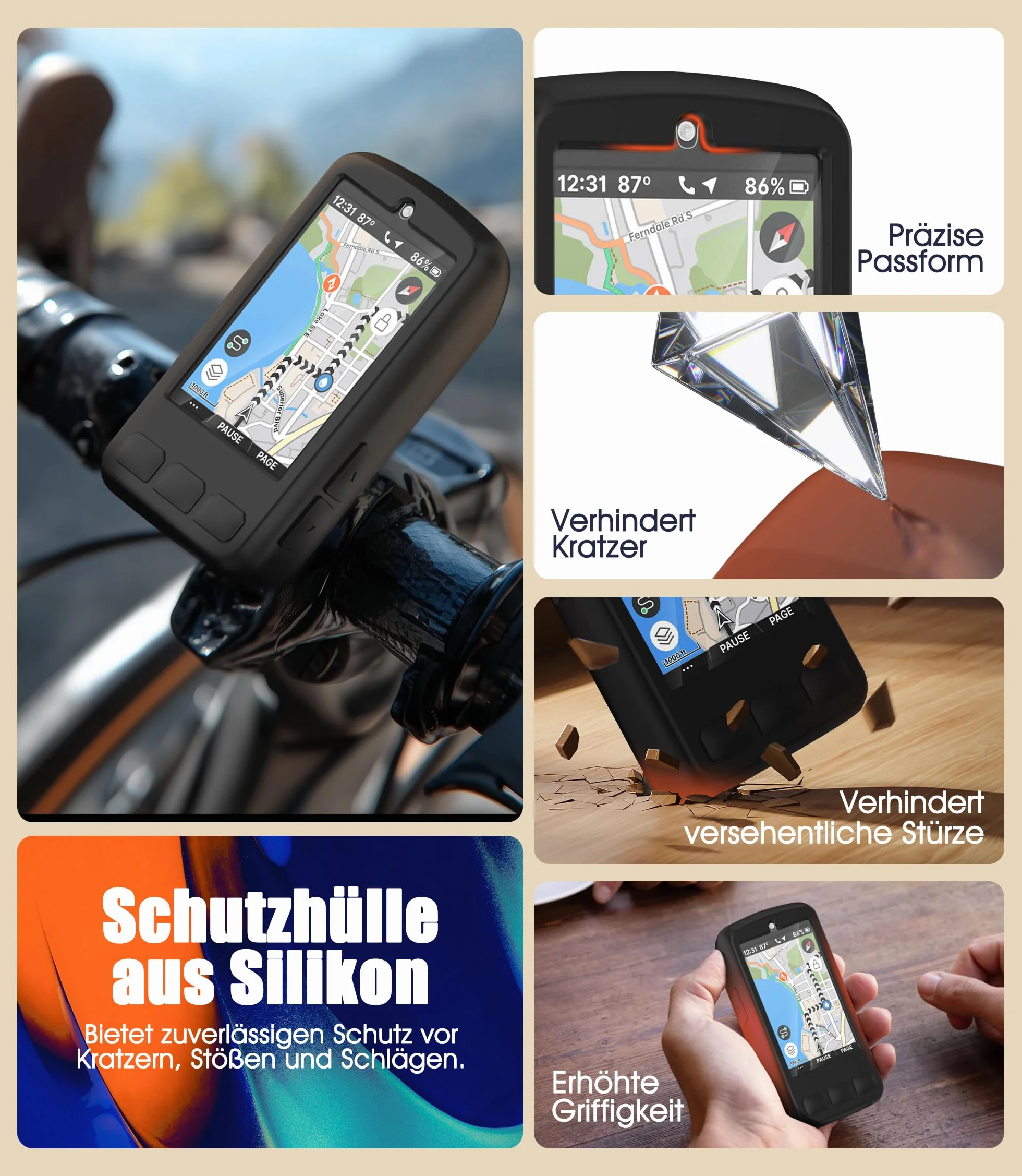 Silikonowe etui do Wahoo ELEMNT ROAM 3/ROAM V3 + 2 osłony ekranu PET, kompleksowa ochrona