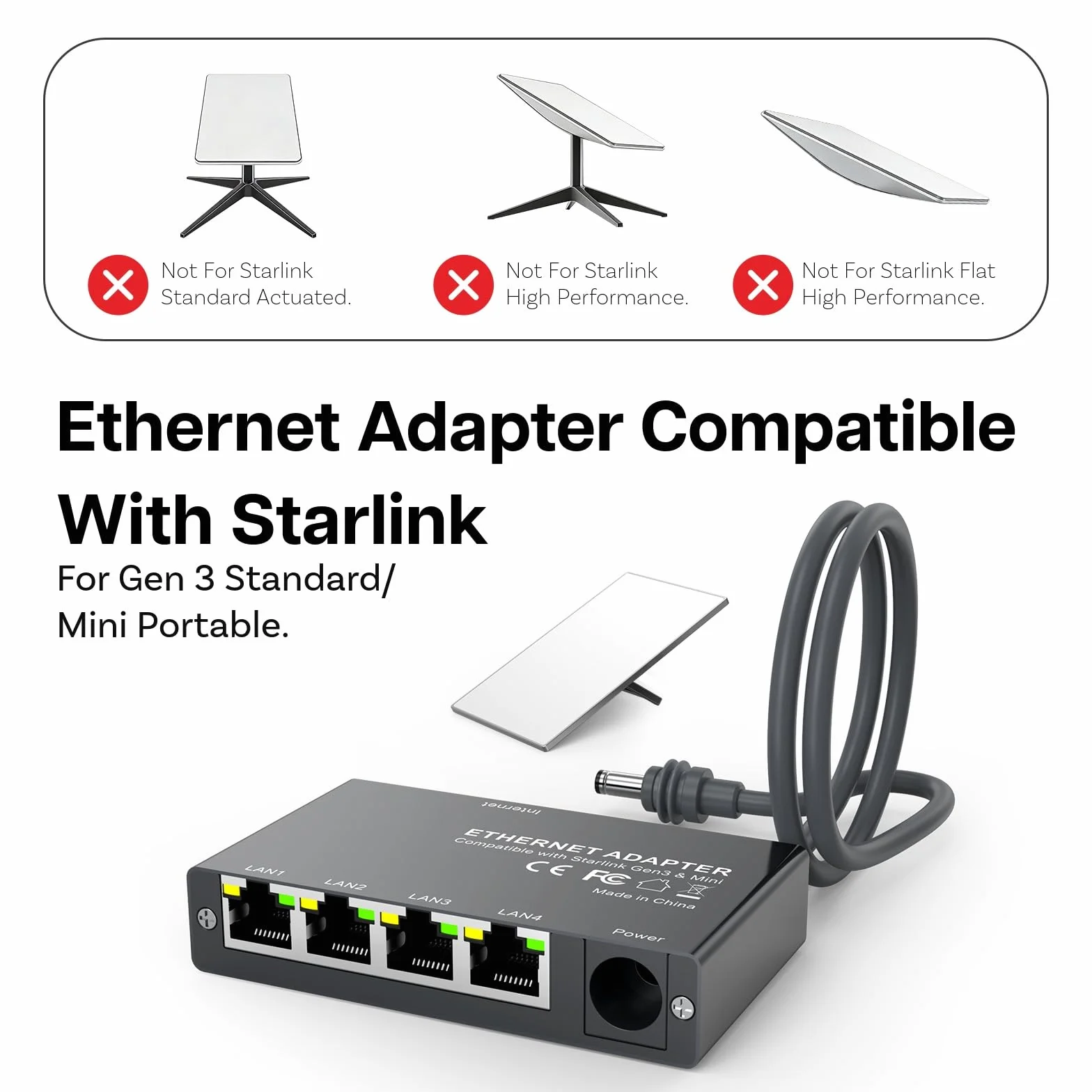 4-Portowy Gigabit Adapter Ethernet kompatybilny ze Starlink Mini i Gen 3 od MMOBIEL – Przełącznik Ethernet RJ45, Rozdzielacz Ethernet 1000Mbps z Kablem 0.5m – Do Kampera, Łodzi, Home Office i Gaming