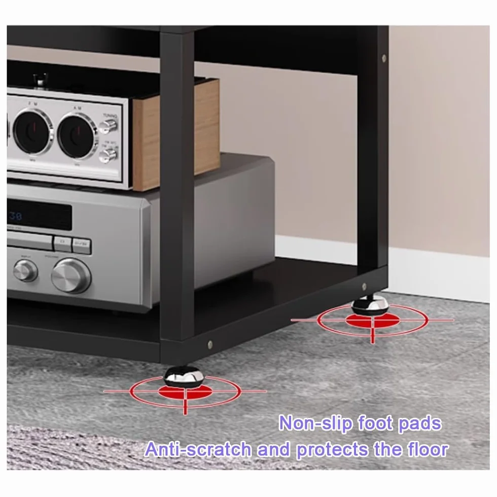 Stojak na komponenty audio, 3/4/5-poziomowy, wytrzymały, na media AV, wzmacniacz HiFi, wysokość 90 cm, stojak na amplituner stereo, gramofon (czarny, 3 poziomy, 50 x 40 x 48,5 cm)