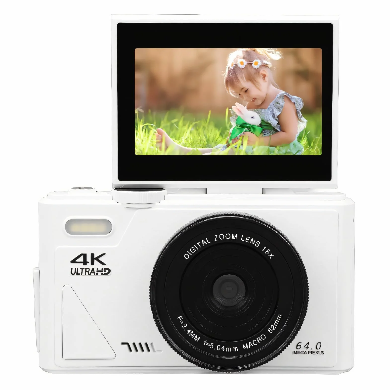 Kieszonkowy Aparat Cyfrowy do Fotografii, Aparat Typu „wyceluj i Zrób zdjęcie” UHD 4K 64 MP z 3-calowym Odchylanym Ekranem, Mała Kamera Wideo z 18-krotnym Zoomem i Autofokusem,