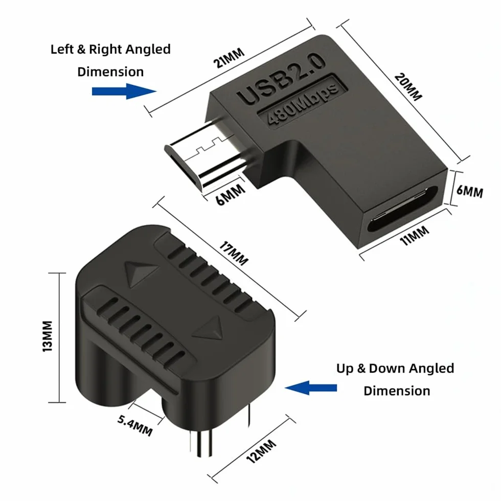 4 szt./partia USB-C USB2.0 typ C żeński na micro USB męski zasilacz do transmisji danych 90/360 stopni typ kątowy