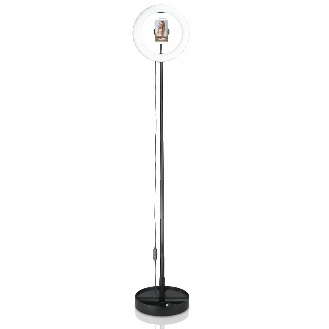 Hama Pierścień świetlny LED ze statywem i uchwytem na telefon komórkowy (pierścień świetlny 26,5 cm, lampa pierścieniowa z pilotem zdalnego sterowania Bluetooth, 3 temperatury barwowe, 10 poziomów