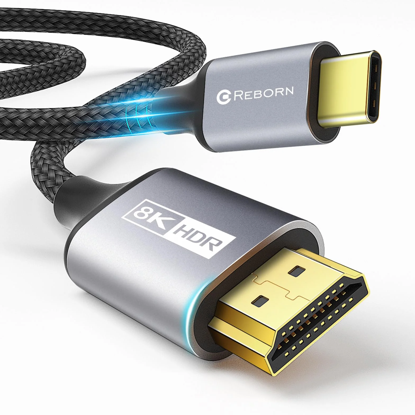 Reborn Kabel USB C na HDMI 2.1 [8K przy 60 Hz, 4K przy 144 Hz, 2K przy 240 Hz] 6FT typ C do HDMI 8K przewód obsługuje 48 Gb/s, HDCP2.3 / HDR [kompatybilny z Thunderbolt 3/4] do MacBooka, iPada Pro