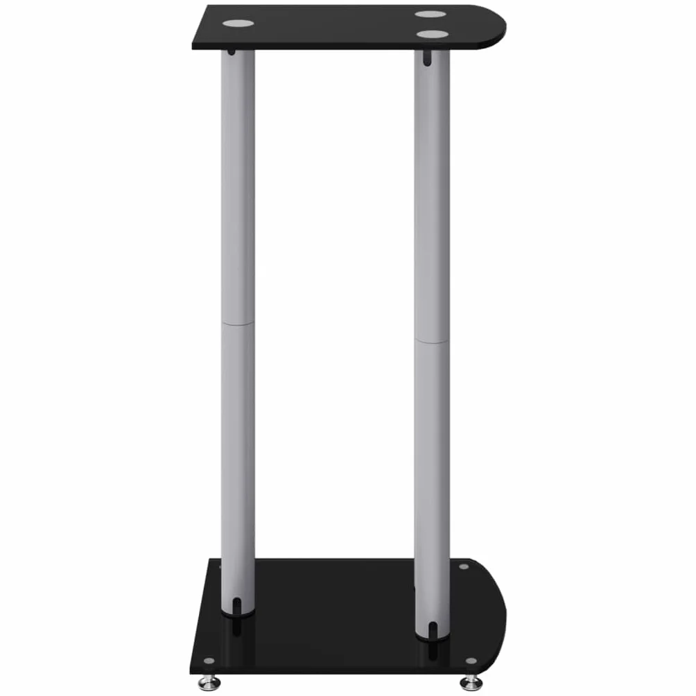 Stojak na głośniki 2 sztuki, czarny, srebrny, z hartowanego szkła z aluminiowymi kolumnami, wysokość 75 cm, antypoślizgowy, z systemem zarządzania kablami, do kina domowego, salonu, studia