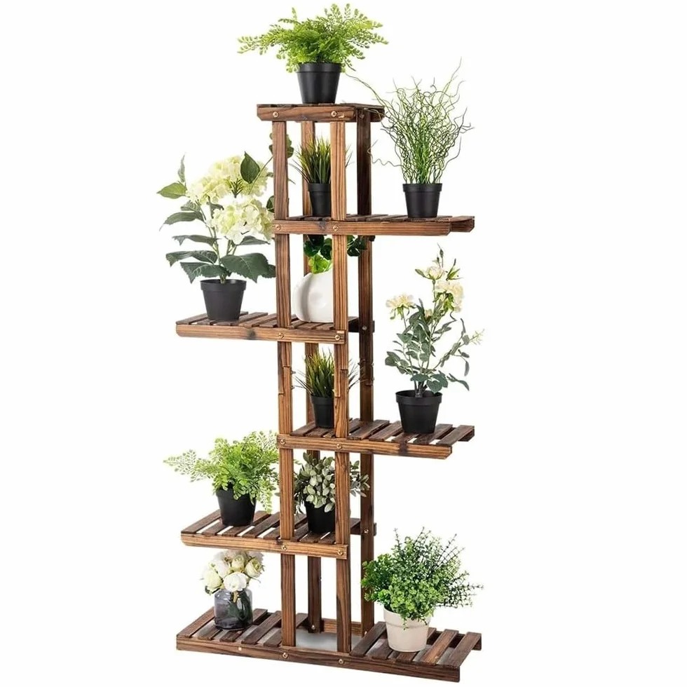 Regał na rośliny 54x113x25cm - Drewniany Stojak na rośliny, na kwiaty, do ogrodu - Kwietnik 6 poziomowy - Wysoki