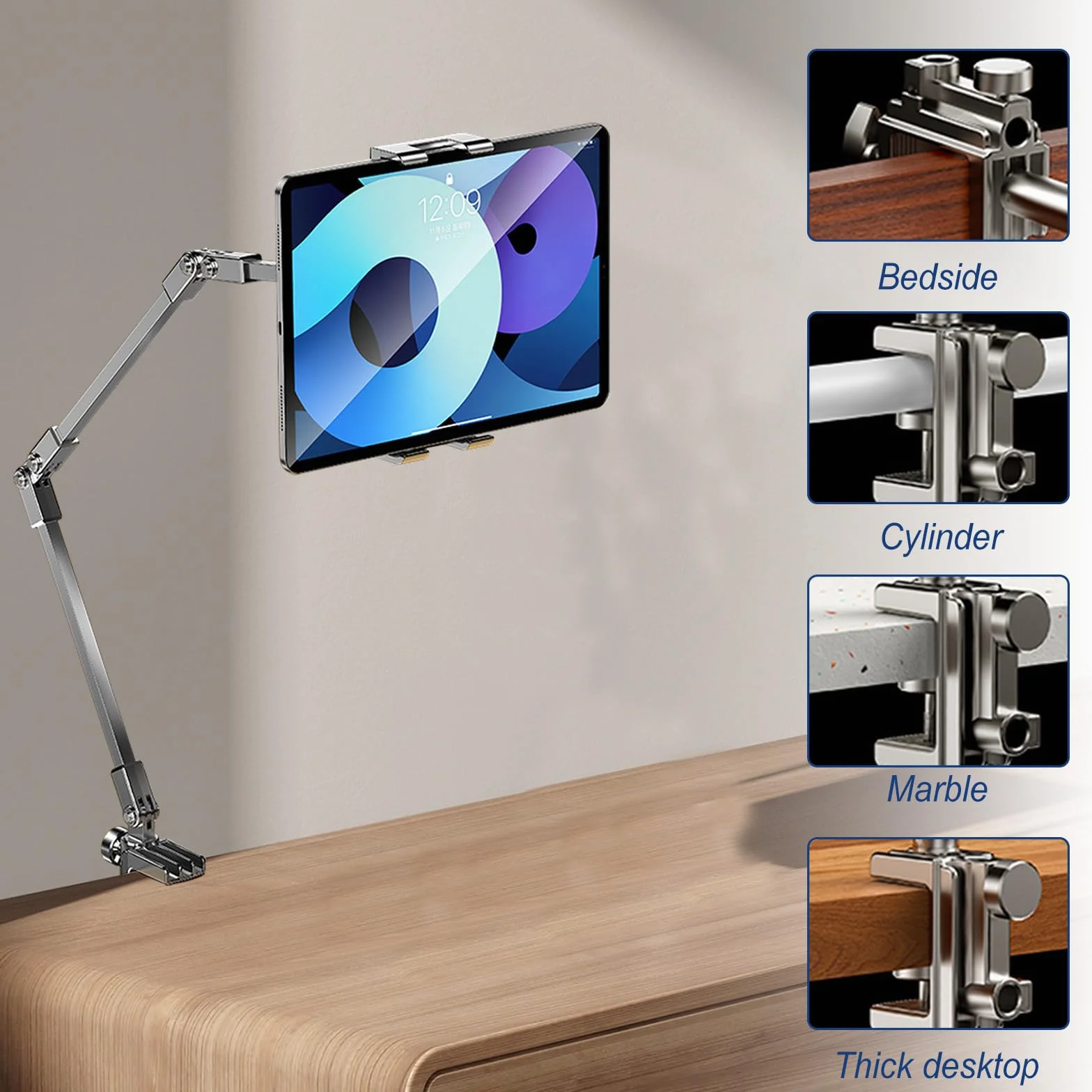 HAMON Regulowany uchwyt do tabletu, aluminiowy stołowy 360°, metalowa podstawa obracana, pasuje do iPad Air Pro Mini Samsung Galaxy Kindle 11,9-33 cm
