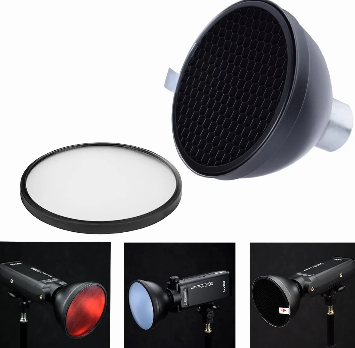 Godox AD-S2 Zestaw reflektorów standardowych z AD-S11 zestawem żeli kolorowych i miękkim dyfuzorem dla lamp błyskowych Godox AD200 AD200Pro AD360 AD360II