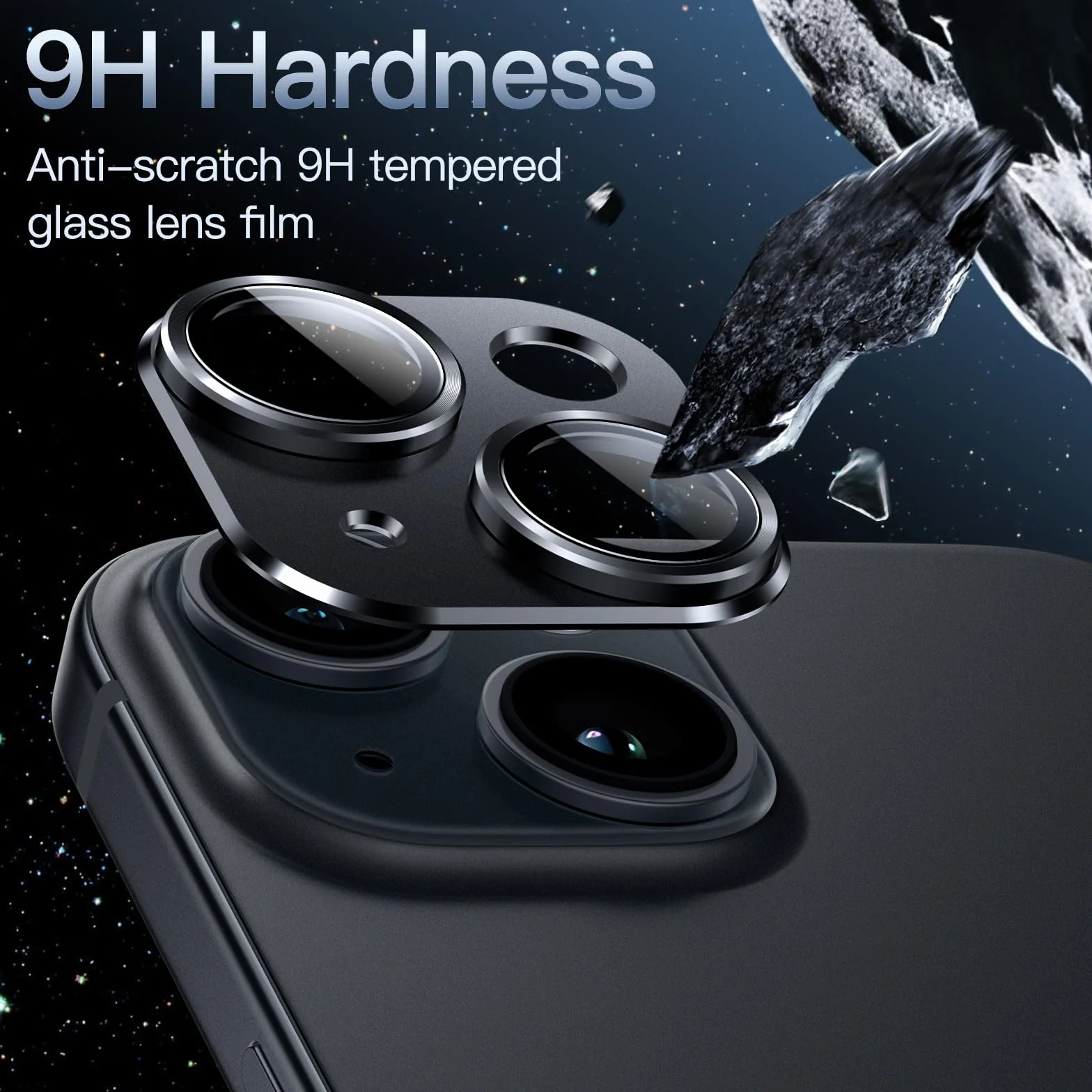 JETech Osłona Obiektywu Aparatu dla iPhone 15 6,1 Cala i iPhone 15 Plus 6,7 Cala, Pełne Pokrycie ze Szkło Hartowane 9H Pierścienia Osłona, Matowe Metalowa Płytka, 1 Sztuki (Północ)