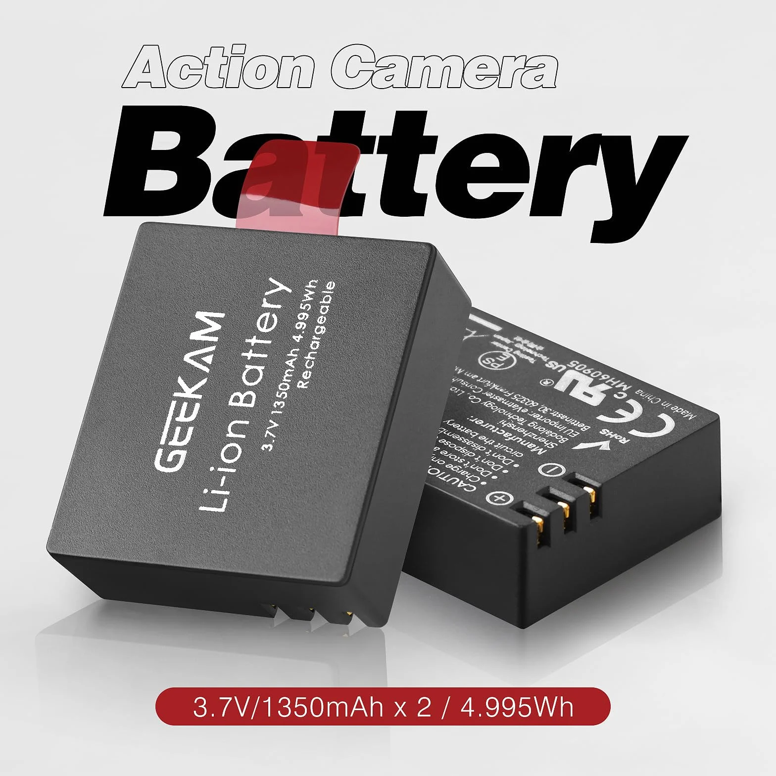 Akumulator Action Cam 1350 mAh (3 sztuki), z podwójnym otworem USB, kompatybilny z kamerą sportową AKASO EK7000, CAMPARK, Crosstour, APEMAN, SJ4000 itp