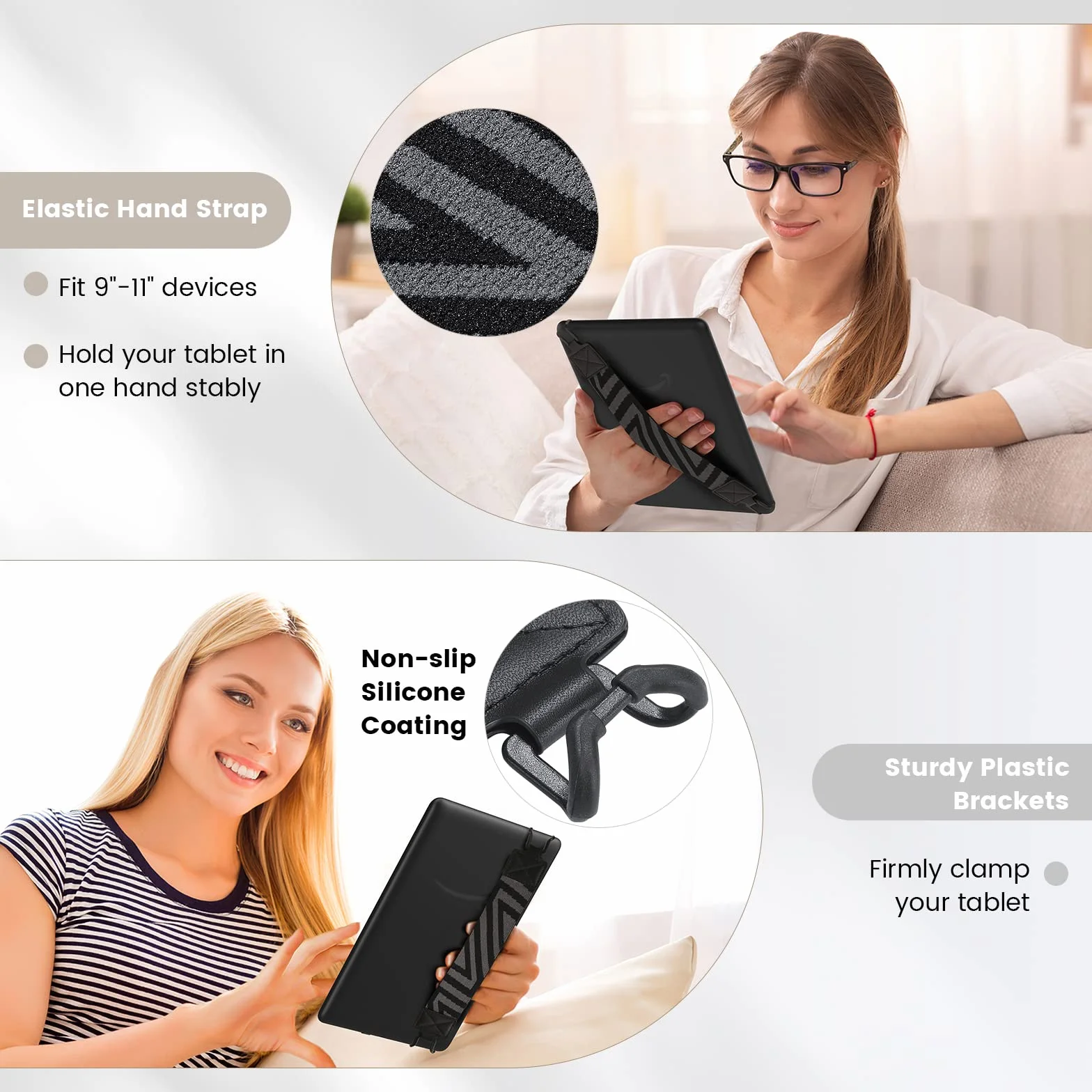 MoKo Security Hand-Strap for 9-11 Inch tablet, iPad/iPad Pro/iPad Air/Kindle Fire HD/Samsung, High-elasticity Versatile Hand Strap Lightweight Finger Grip Holder, Black