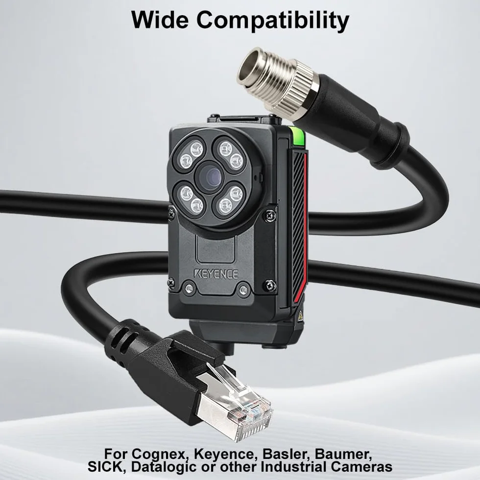 Alvin's Cables M12 X-Code 8-stykowa wtyczka na kabel Ethernet RJ45 do kamery Cognex Keyence, kabel High-Flex Cat6a do automatyki przemysłowej, moduł magistrali polowej, robotyka, 25 m
