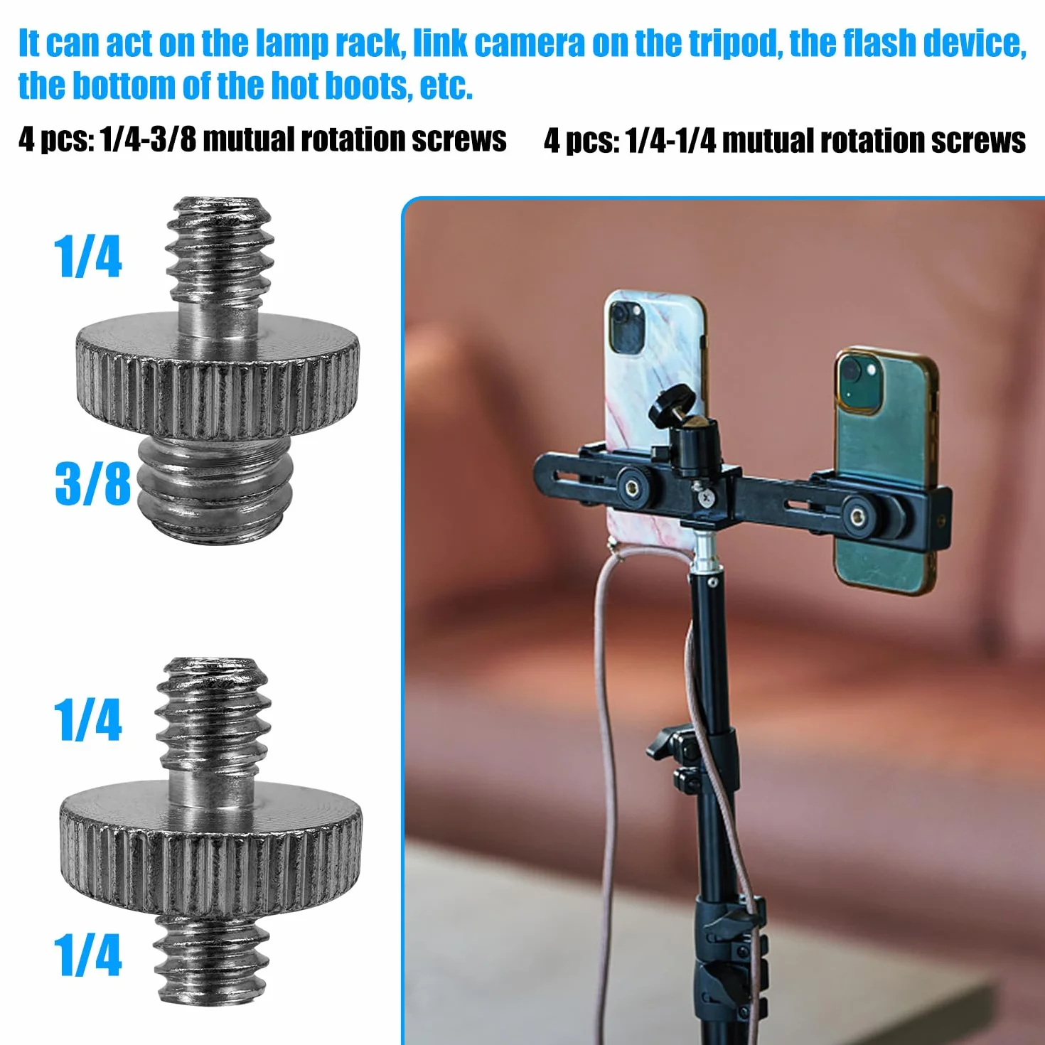 20 Sztuk Adapterów Gwintowanych Do Kamery 1/4 i 3/8 Cala, Śruba Statywu, Srebrny Metalowy Spigot Adapter Do Aparatu/Statywu/Monopad/Głowicy Kulowej/Światła