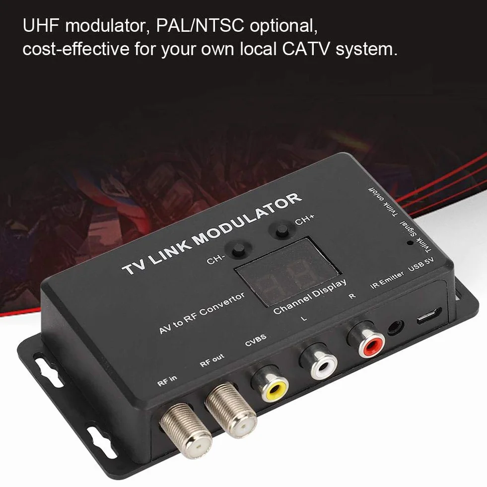 FastUU Modulator Ir, Tm70 Uhf TV modulator połączenia AV-na RF, wytrzymały i trwały adapter przedłużacza IR ze wskaźnikiem kanału, kompatybilny z Set-Top-Box i innymi źródłami A/V