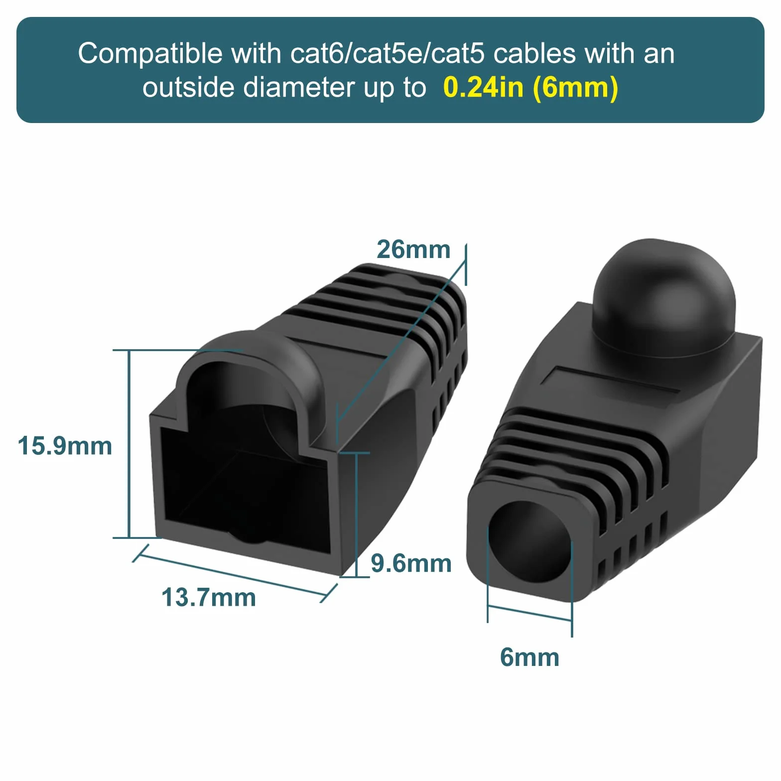 VCELINK 50 sztuk ochrona przed zagięciem do wtyczki RJ45 wtyczka zaciskowa Cat6 Cat5e Cat5
