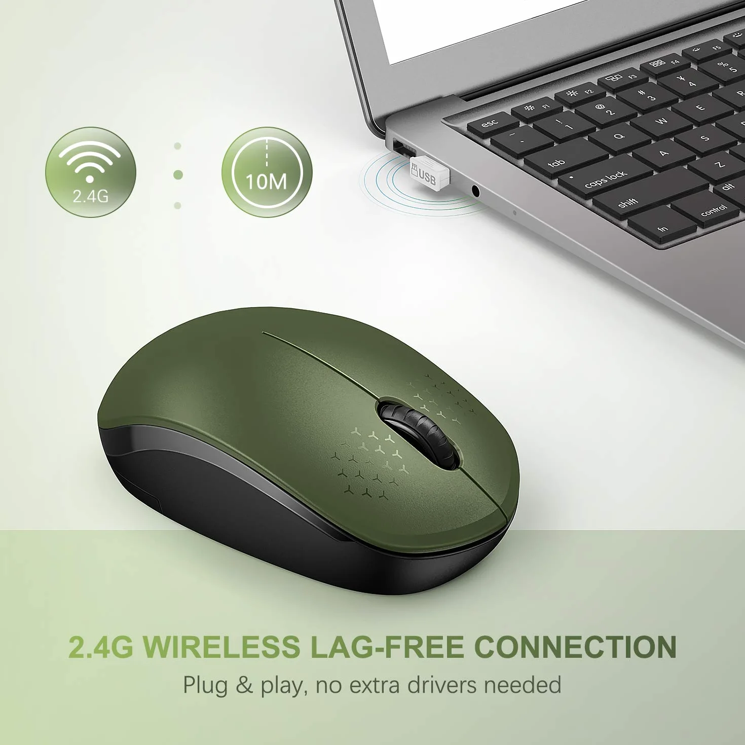 seenda Bezprzewodowa mysz, bezgłośna mysz 2,4 G, z odbiornikiem USB, przenośna mysz komputerowa do komputera, tabletu, laptopa, notebooka, zielona i czarna