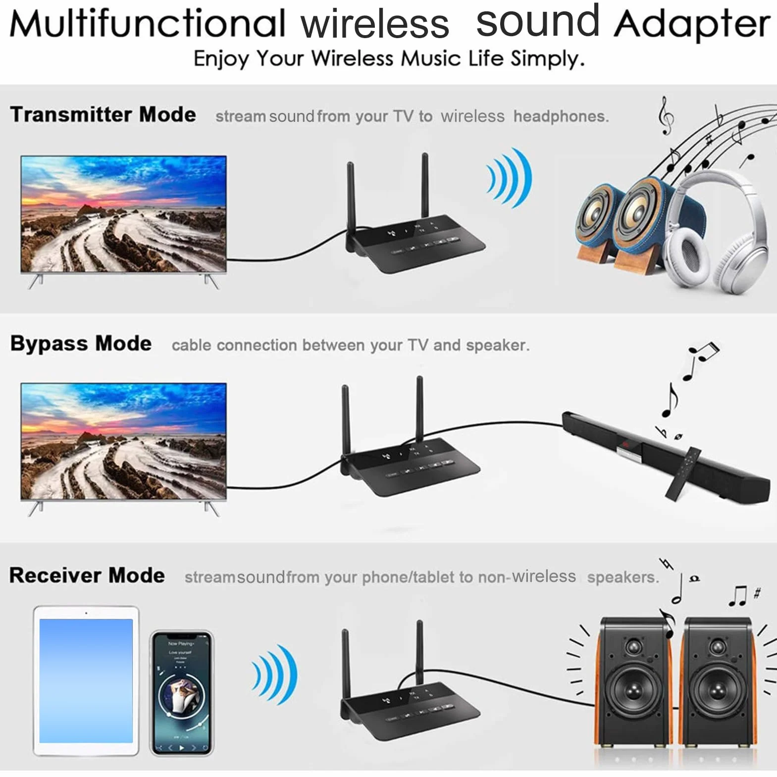 Odbiornik Nadajnika Bluetooth 5.2, Adapter Audio Bluetooth 2 w 1 AptX o Niskim Opóźnieniu HD, Port AUX 3,5 Mm, do Telewizora Domowe Słuchawki Stereo BT