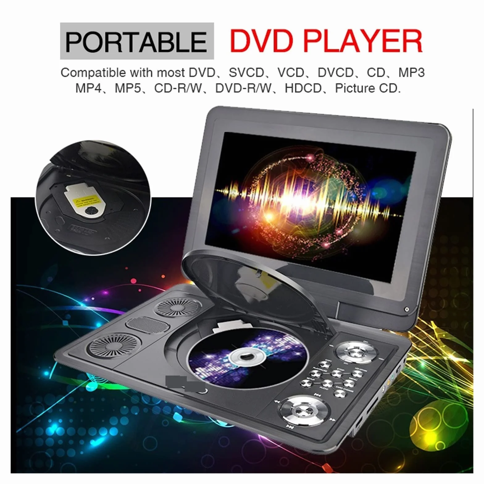 13 Cal HD przenośny odtwarzacz DVD mobilny cyfrowy odtwarzacz multimedialny TV EVD Radio MPEG MPEG4 VCD karta SD U odtwarzanie dysku, Zgodność Z Wieloma Formatami
