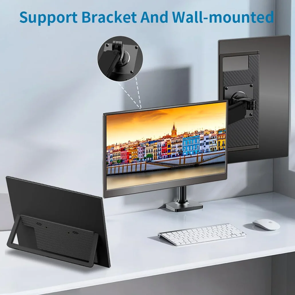 Przenośny monitor z ekranem dotykowym 35.6 cm, zewnętrzny wyświetlacz USB-C i FHD, 100% sRGB, antyodblaskowa, ochrona prywatności, niska mocowanie, monitor podróżny VESA do laptopa, Maca, gier, biura