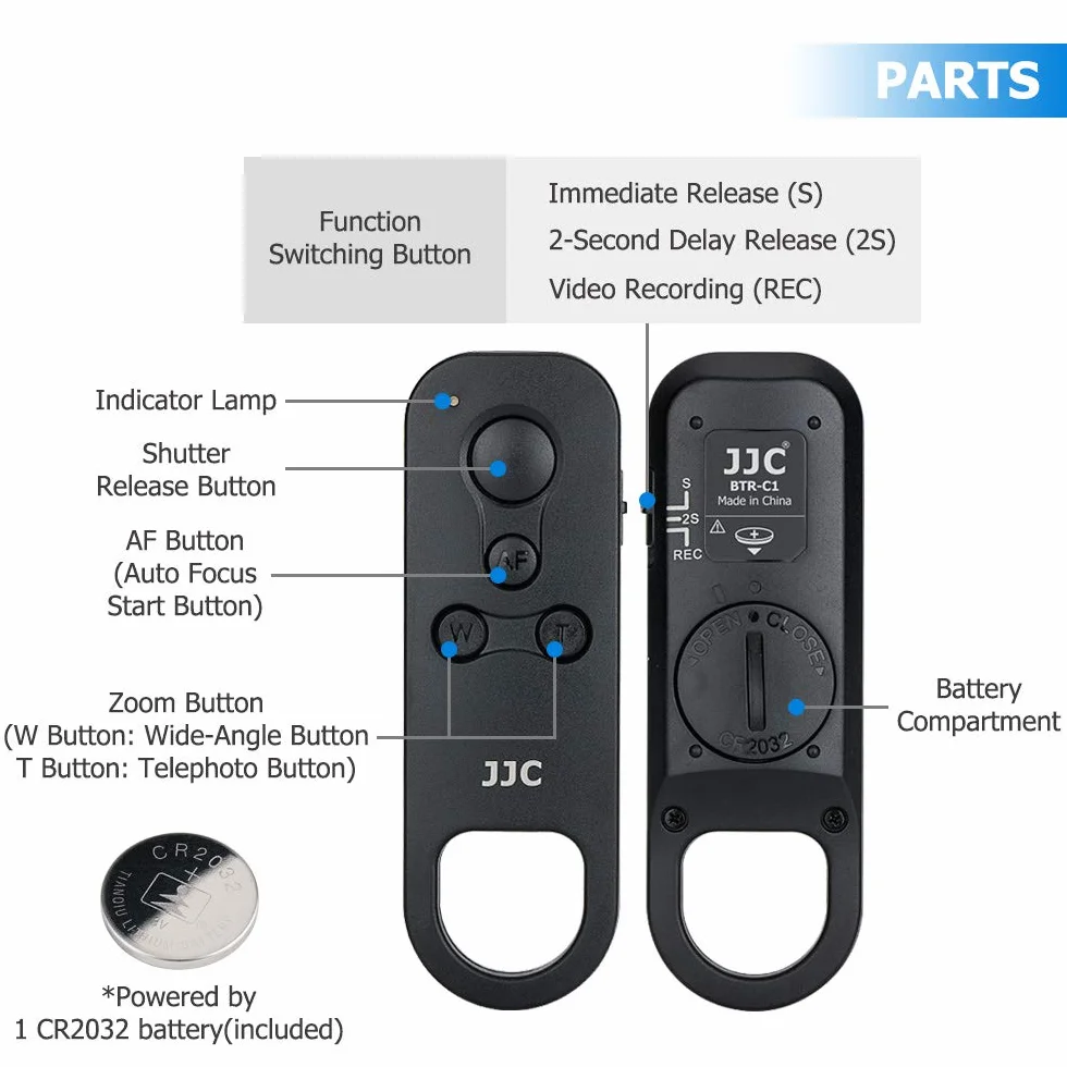 JJC BR-E1 bezprzewodowy pilot do Canon EOS R8/R50/R7/R3/R5/R6/RP/77D/90D/850D/200DII/200D/M6 Mark II/M50/M200, PowerShot G5X Mark II/G7X Mark III/SX70HS