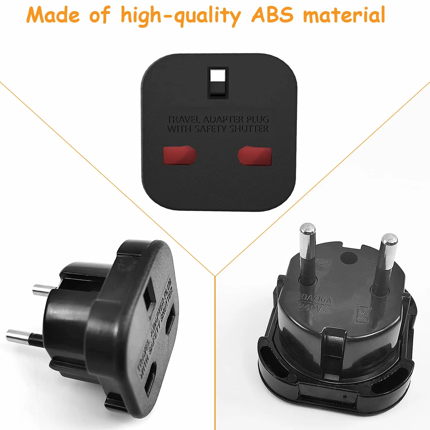 8 sztuk UK to adapter wtyczki EU, 0-250 V 10 A adapter do podróży z angielskiego na hiszpański