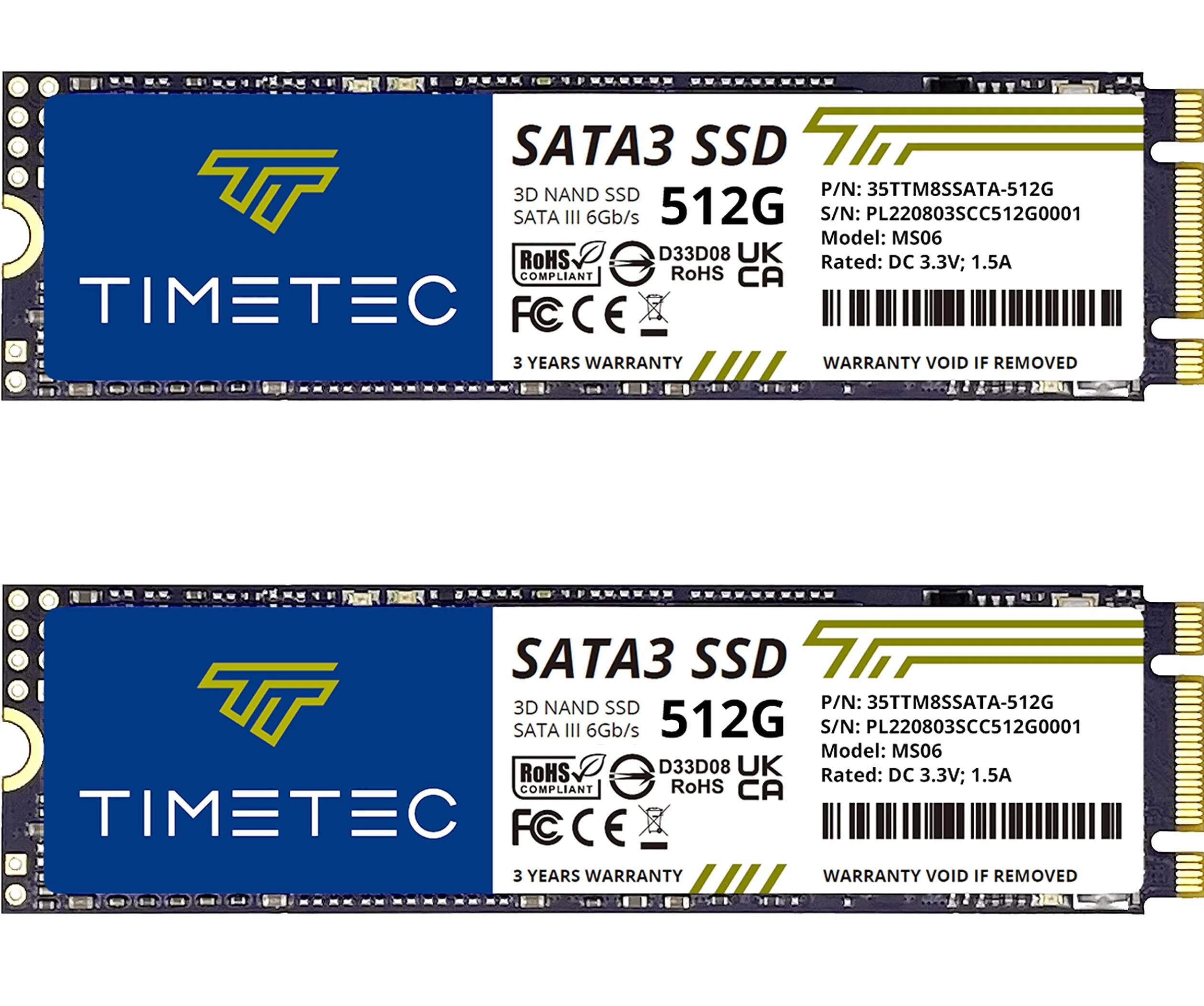 Timetec Dysk SSD 3D NAND TLC SATA III 6 Gb/s M.2 2280 NGFF 64TBW Read Speed Up do 500 MB/s SLC Cache Performance Boost Internal Solid State Drive (1TB Kit (2 x 512 GB))