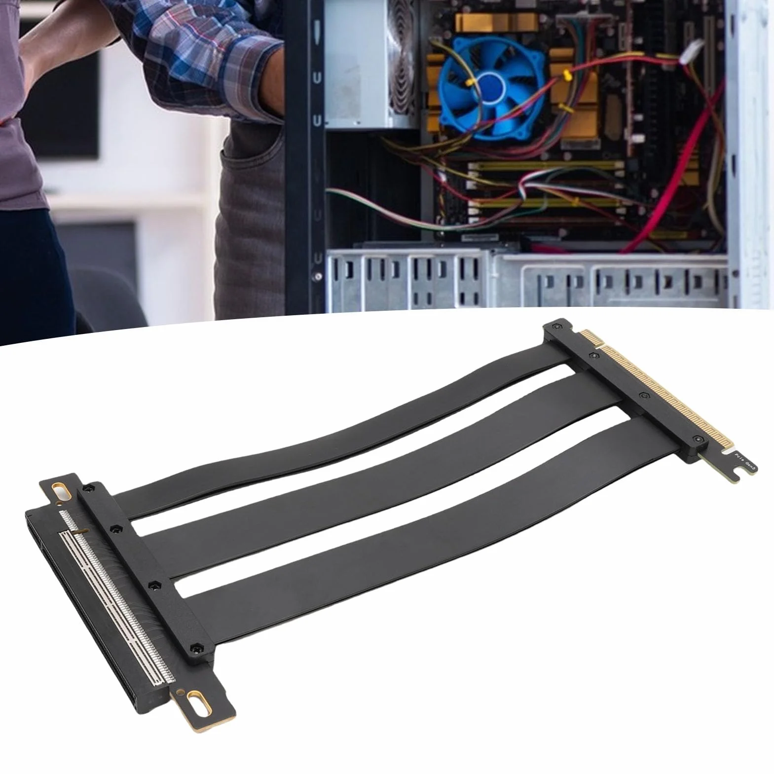 Generic Szybka Elastyczna Karta Przedłużacza PCIE 5.0 X16 dla RTX4090 5090 GPU Wyświetlacz w Przypadku na PC i Serwerach ABS Black (20 cm)