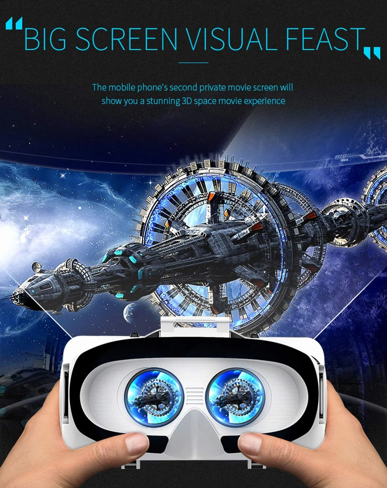 VR Okulary 3D, VR Virtual Reality, wbudowany zestaw słuchawkowy stereo, do gier i filmów, kompatybilny z iPhonem, Samsung i innymi smartfonami (4,7 do 6,0 cala)