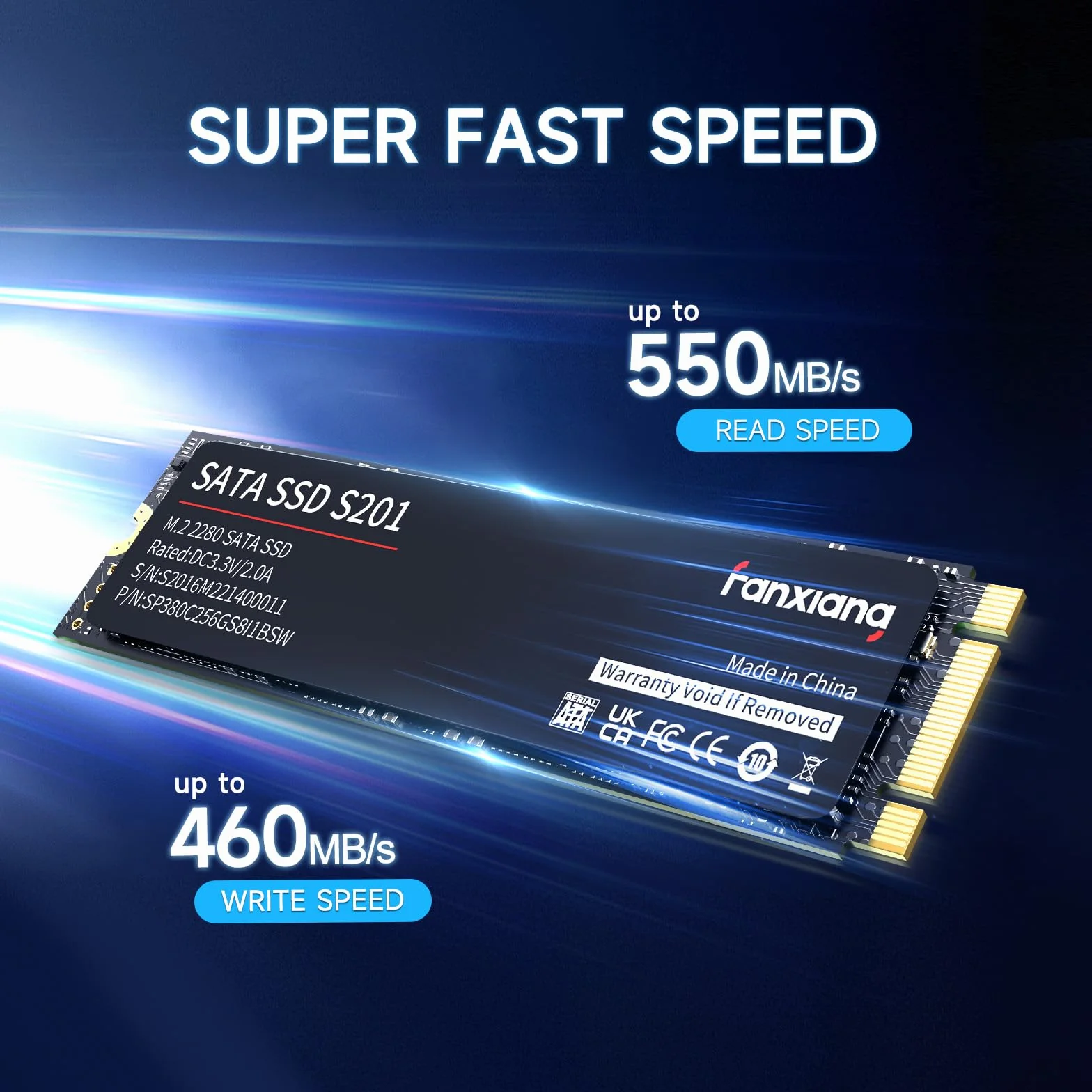 fanxiang S201 Wewnętrzny dysk półprzewodnikowy 256 GB M.2 SSD 2280 SATA III 6 Gb/s, pamięć podręczna SLC dla zwiększenia prędkości, prędkość odczytu do 550 MB/s, kompatybilny z laptopami i komputerami