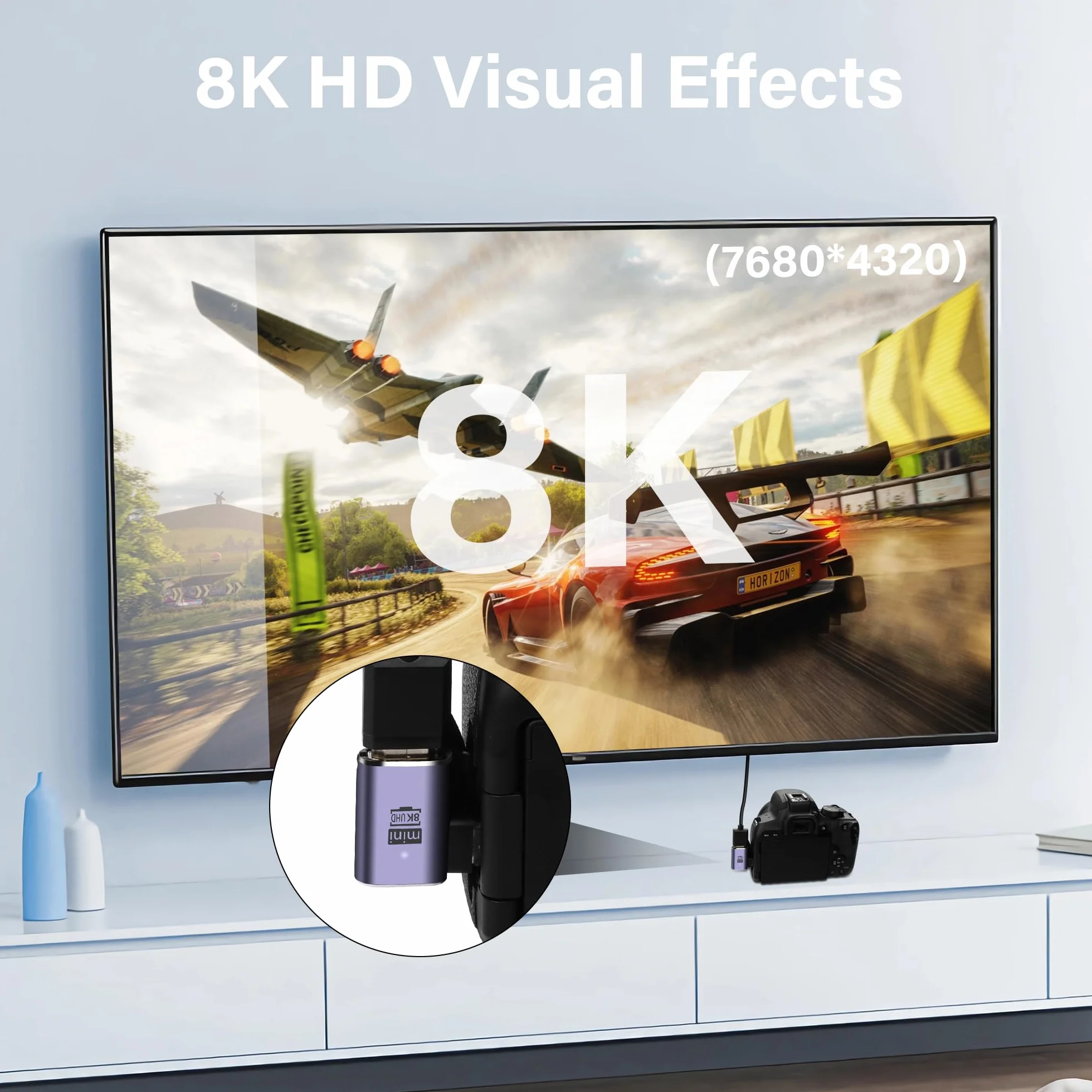 8K Mini HDMI Adapter 90 Stopni 2-Pack 48 Gb/s Kąt Lewy Mini HDMI Męski na HDMI Żeński 2.1