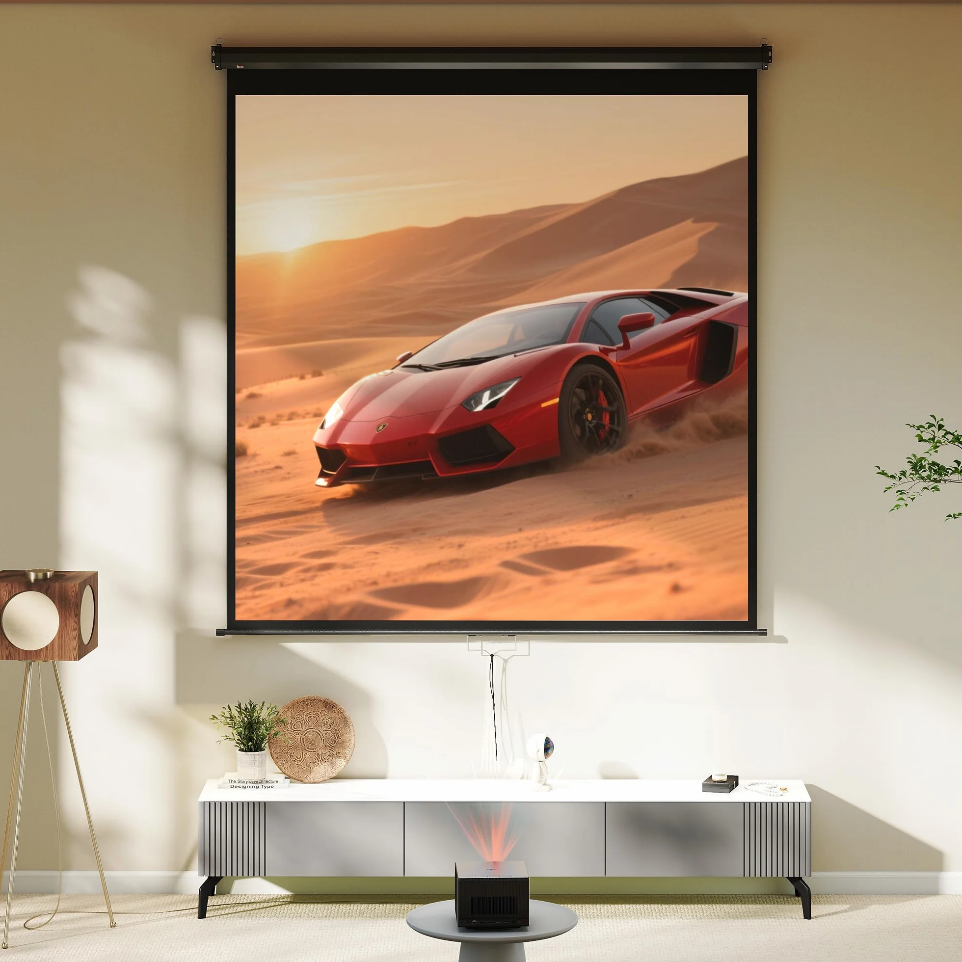 HOMCOM Ekran projekcyjny 99" 1:1 HD 4K, metalowa obudowa, 178 x 178 cm, czarny | Wideoprojektor rozwijany, ręcznie regulowana wysokość, do kina domowego, biura, w podróży