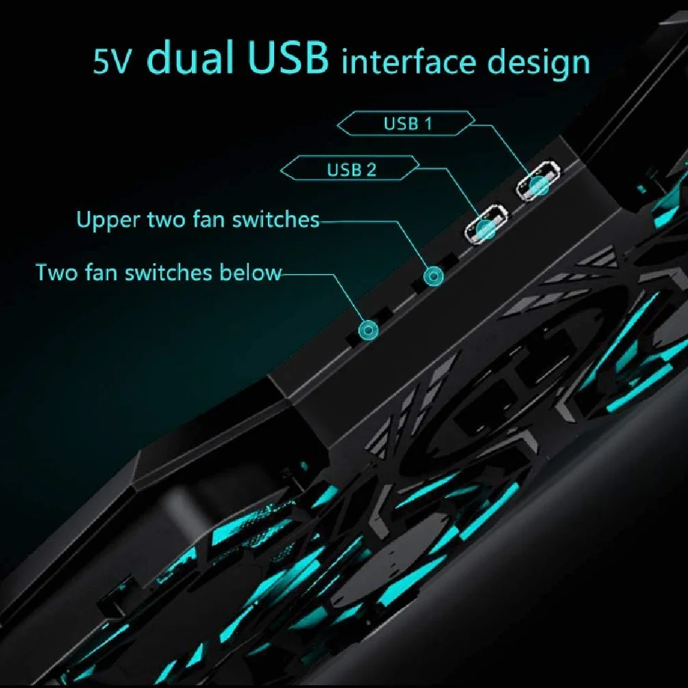 Chłodziarka do Laptopa Przenośny Podkładka Chłodząca Do Laptopa Zasilany Przez USB Wentylator Z Napędem Na Cztery Koła 1100 Obr./min Silny Wiatr Dla Biur Graczy Stojak na Wentylator do Laptopa