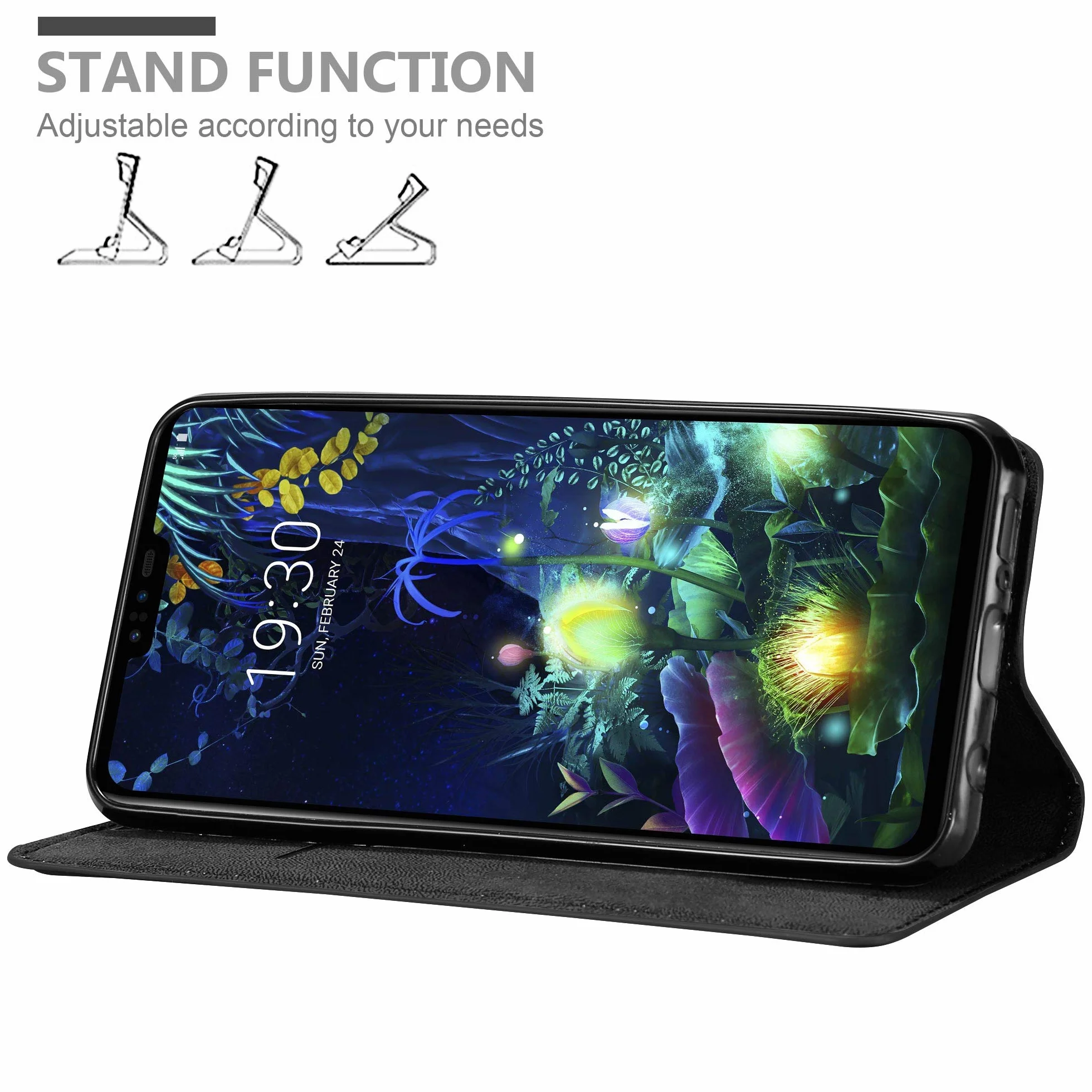 Etui Cadorabo kompatybilne z LG V50 w CZARNYM NOCIE - Etui ochronne z magnetycznym zamknięciem, funkcja uchwytu i przegródką na karty