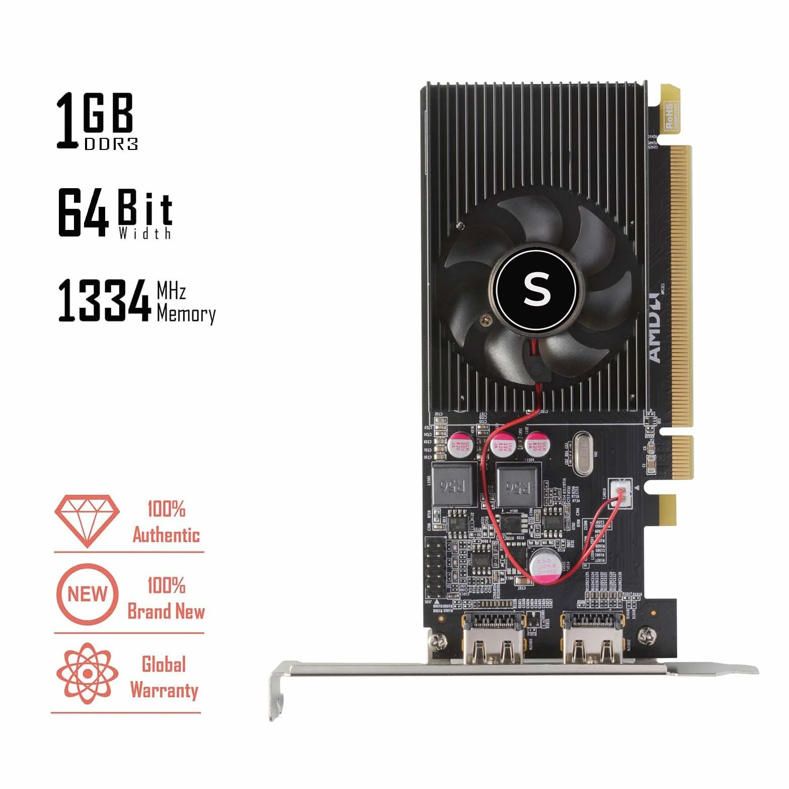 Radeon HD 6570 karta graficzna, podwójny HDMI, 1G GDDR3 64-bitowa, karty graficzne, PC, niskoprofilowy, procesor graficzny komputerowy, PCI Express x 16, 60 W niska moc, Plug & Play, chłodzenie powietrzem z pojedynczym wentylatorem