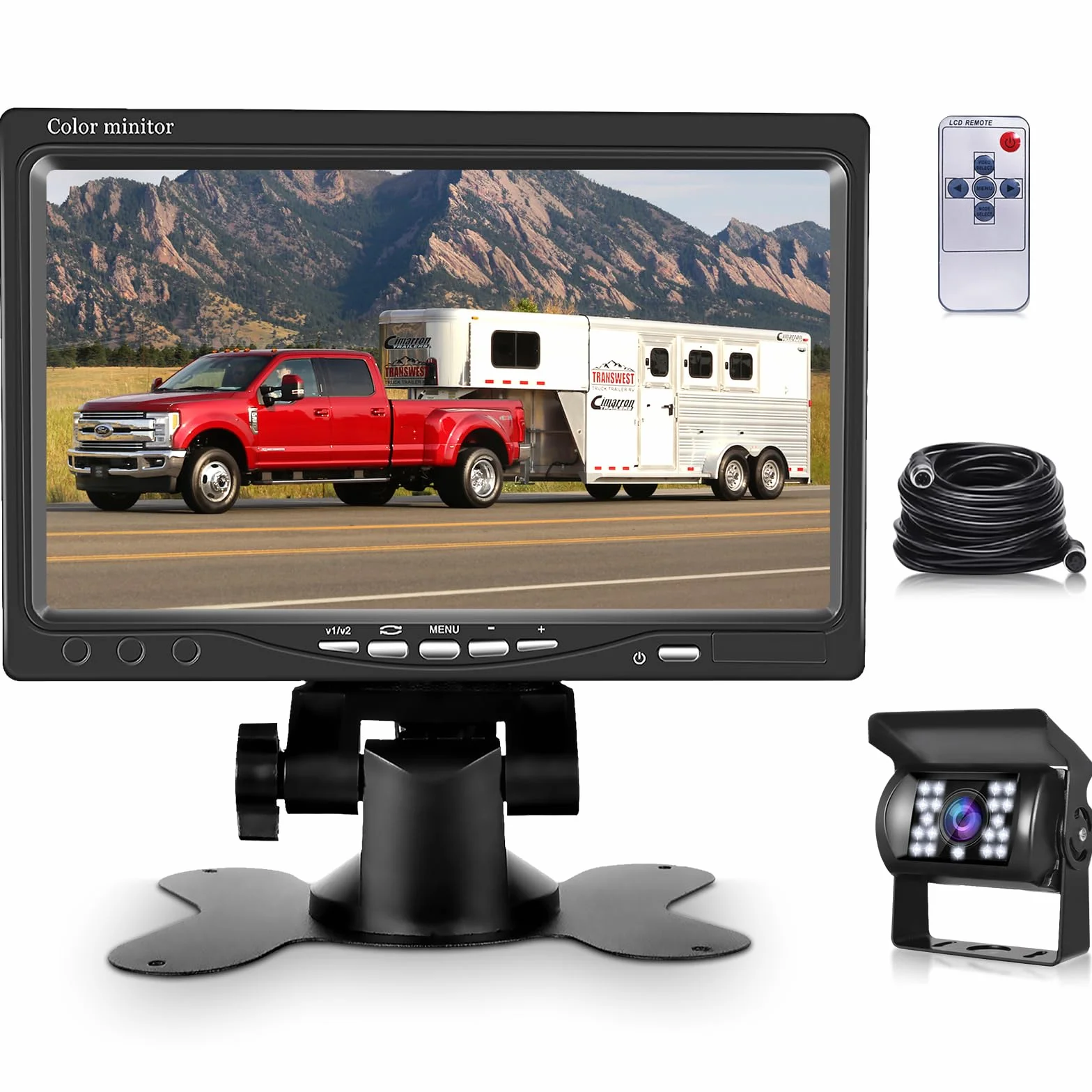 Podofo zestaw kamer cofania z 7" monitorem LCD, 4-żyłowy kabel lotniczy, wodoodporny IP68, 18 diod IR LED z noktowizorem, 17,8 cm ekran dla samochodów kempingowych/autobusów/przyczep/ciężarówek