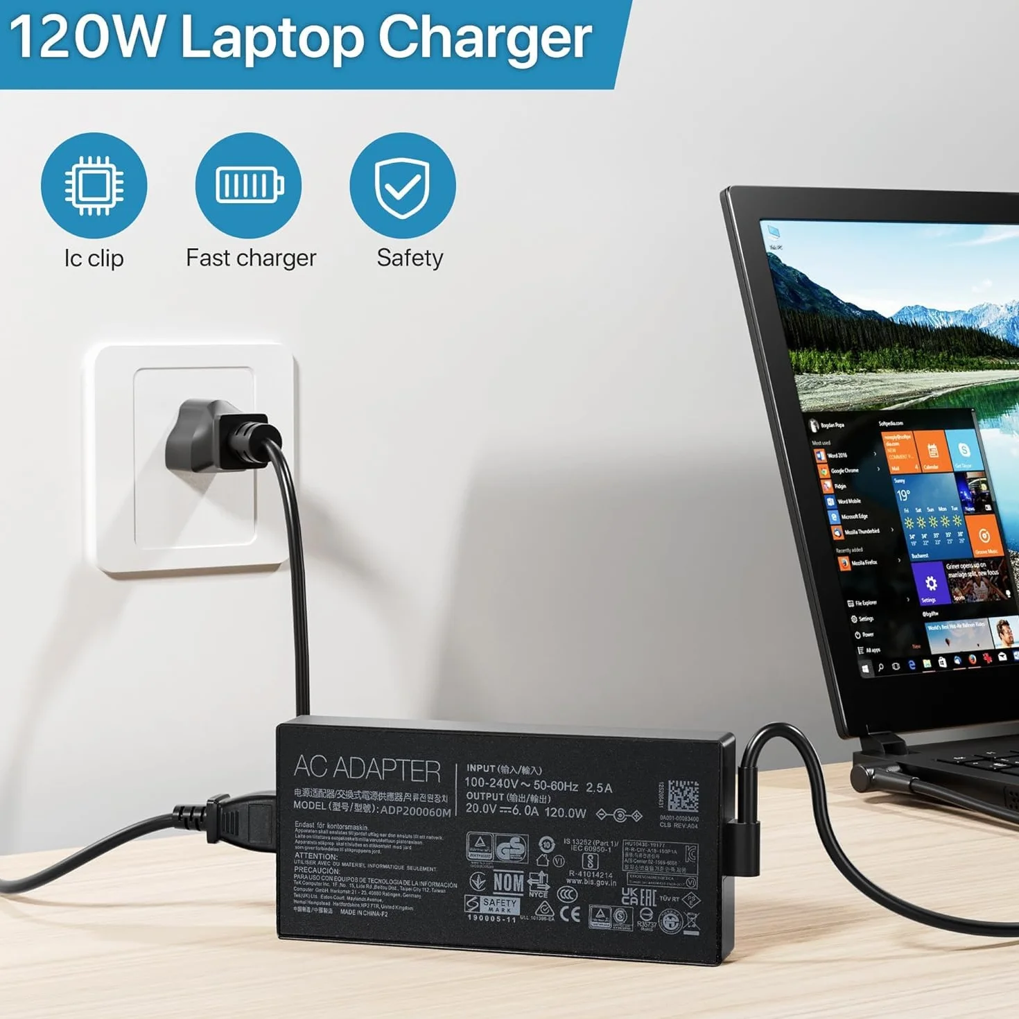 Ładowarka 120 W pasuje do Asus Zenbook Pro 15 Flip Q538E Q528E UX534F Q536F Q537F Q546F Q547F Q506F K570Z K570U, A17-120P2A ADP-120CD B zasilacz sieciowy