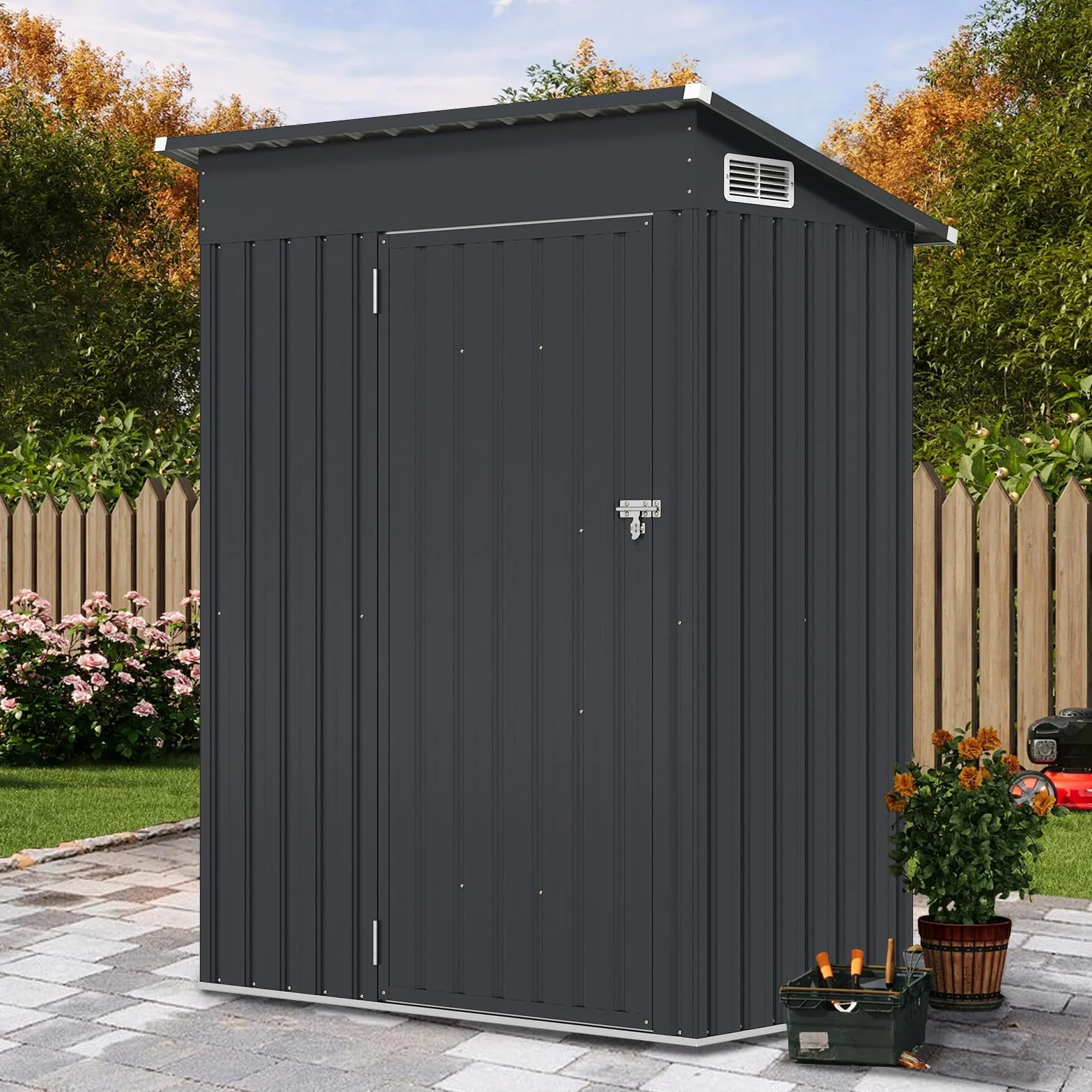 COSTWAY Domek ogrodowy metalowy, 150 x 90,5 x 185 cm | 1,5 m³, z dachem jednospadowym i drzwiami, szopa