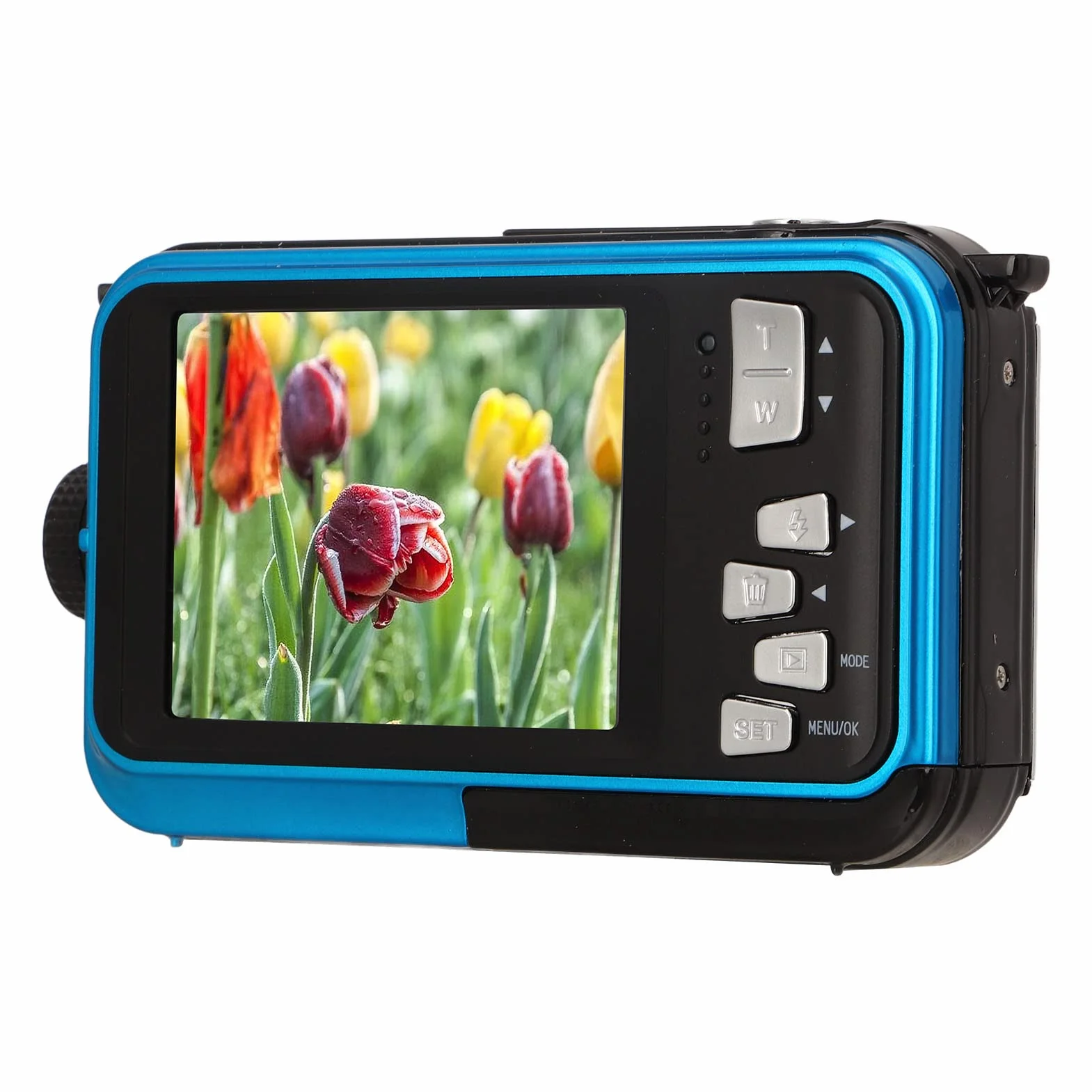 Wodoodporny Aparat Cyfrowy z Dwoma Ekranami, Full HD 2,7K 48MP 10 Stóp 16-krotny Zoom Cyfrowy Wodoodporny Aparat Cyfrowy z Podwójnym Przednim i Tylnym Ekranem dla Nastolatków / (Niebieski)