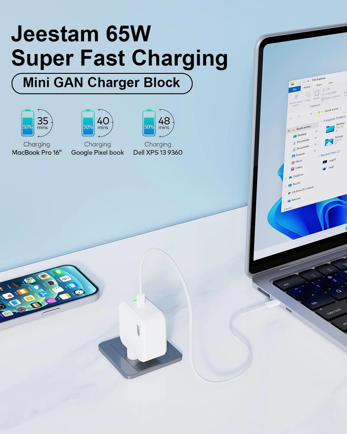 Ładowarka USB-C 65W do MacBook Air 2020/2019/2018, MacBook Pro 13 14 15 16, M1 M2 M3 Mac, Pad Pro, Huawei, Xiaomi, Dell, ładowarka GaN z kablem USB C