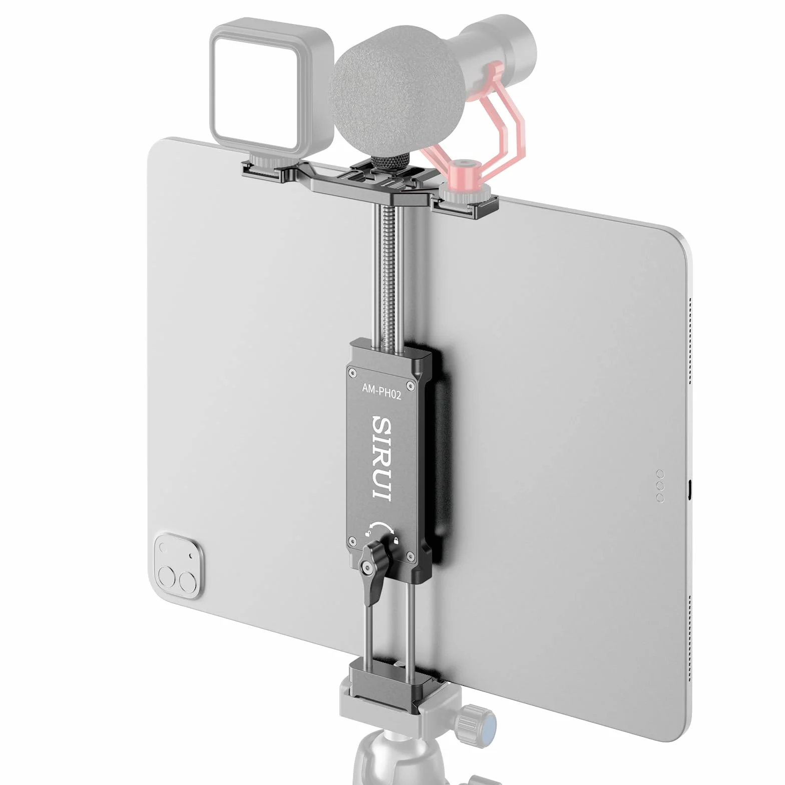 Sirui Aluminiowy uchwyt na statyw do tabletu, szeroki otwór zaciskowy do iPada ze zdejmowanym uchwytem na zimną stopkę, uchwyt na tablet do nagrywania wideo z płytą QR do Arca i gwintowanym uchwytem 1