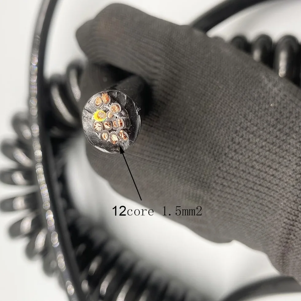 Sprężynowy kabel spiralny, Drut sprężynowy 12 rdzeni 1,5 kwadratowy sprężynowy drut teleskopowy Kabel PU Mechaniczny elektryczny kabel połączeniowy Zwijana cewka
