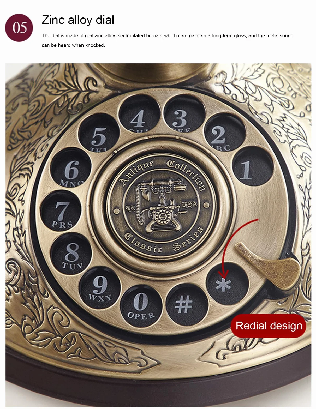 Przewodowy telefon stacjonarny w stylu retro, telefon stacjonarny z obrotową tarczą w starym stylu, przewodowy zabytkowy telefon domowy prezent dla seniorów