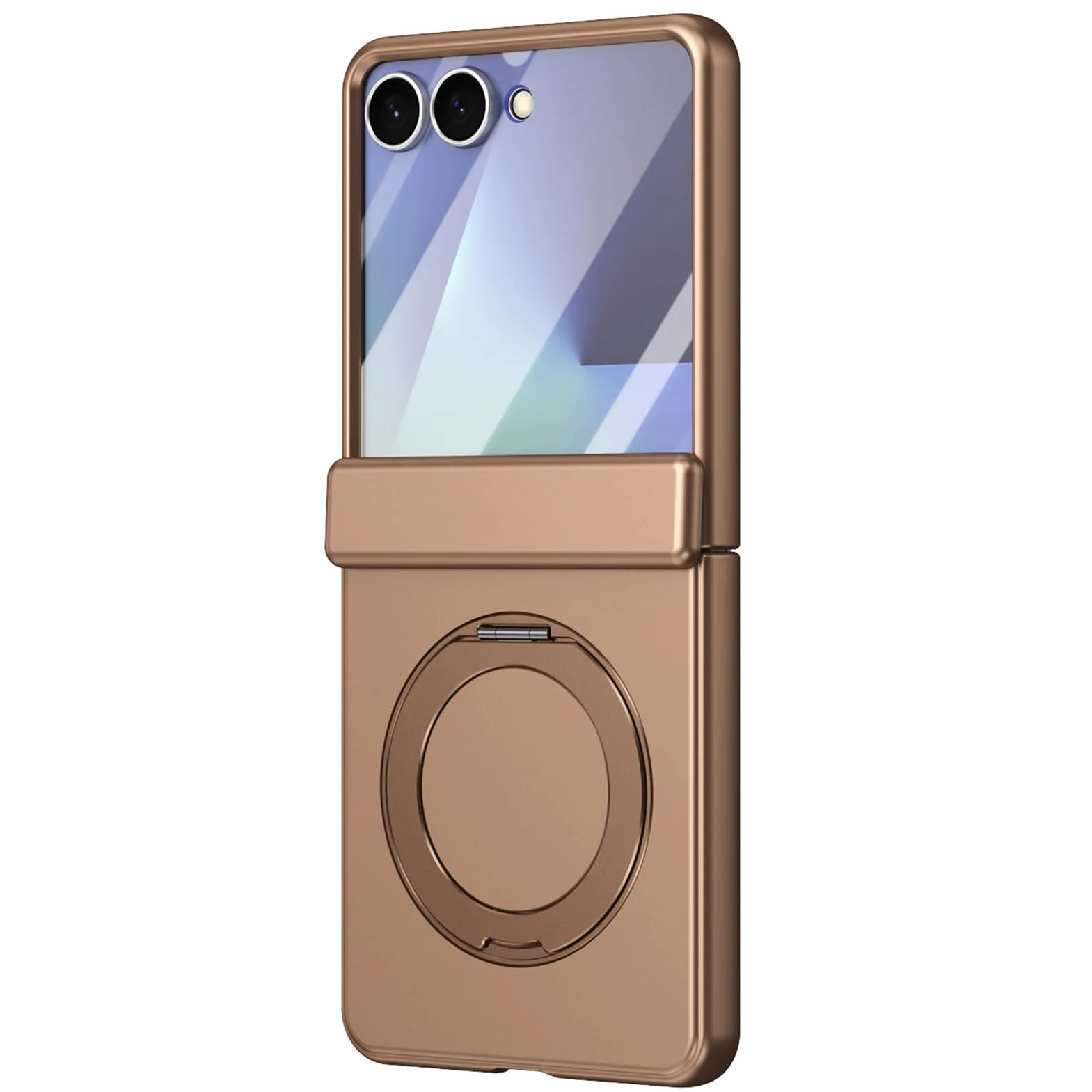 Ultra cienkie etui do Samsung Galaxy Z Flip 8, magnetyczne etui z zawiasami pierścieniowymi, osłona ekranu ze szkła hartowanego, złoto, Flip 8