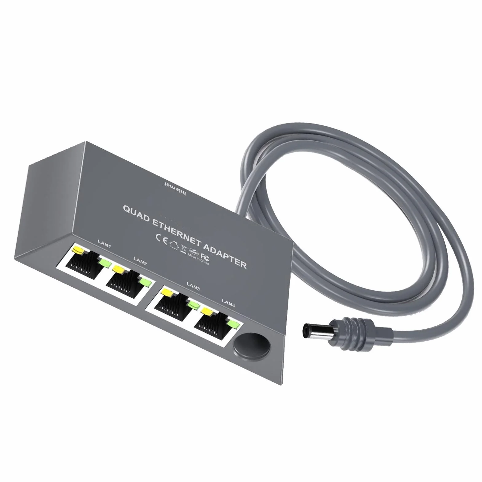 Aramox Wieloportowy Adapter Satelitarny Ethernet ABS 4-portowy Adapter Ethernet do 1 Gb/s Plug and Play Stabilna sieć Przewodowa dla Inteligentnych urządzeń Domowego Biura dla 3. Generacji