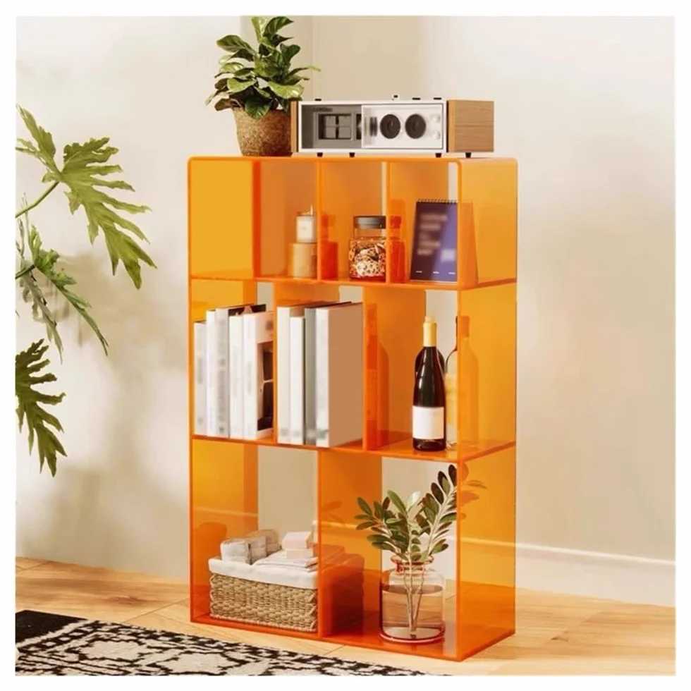 Stojak do przechowywania płyt CD Stojący podłogowy, wieloprzedziałowy stojak na płyty winylowe, albumy akrylowe, półka do przechowywania książek(Orange)