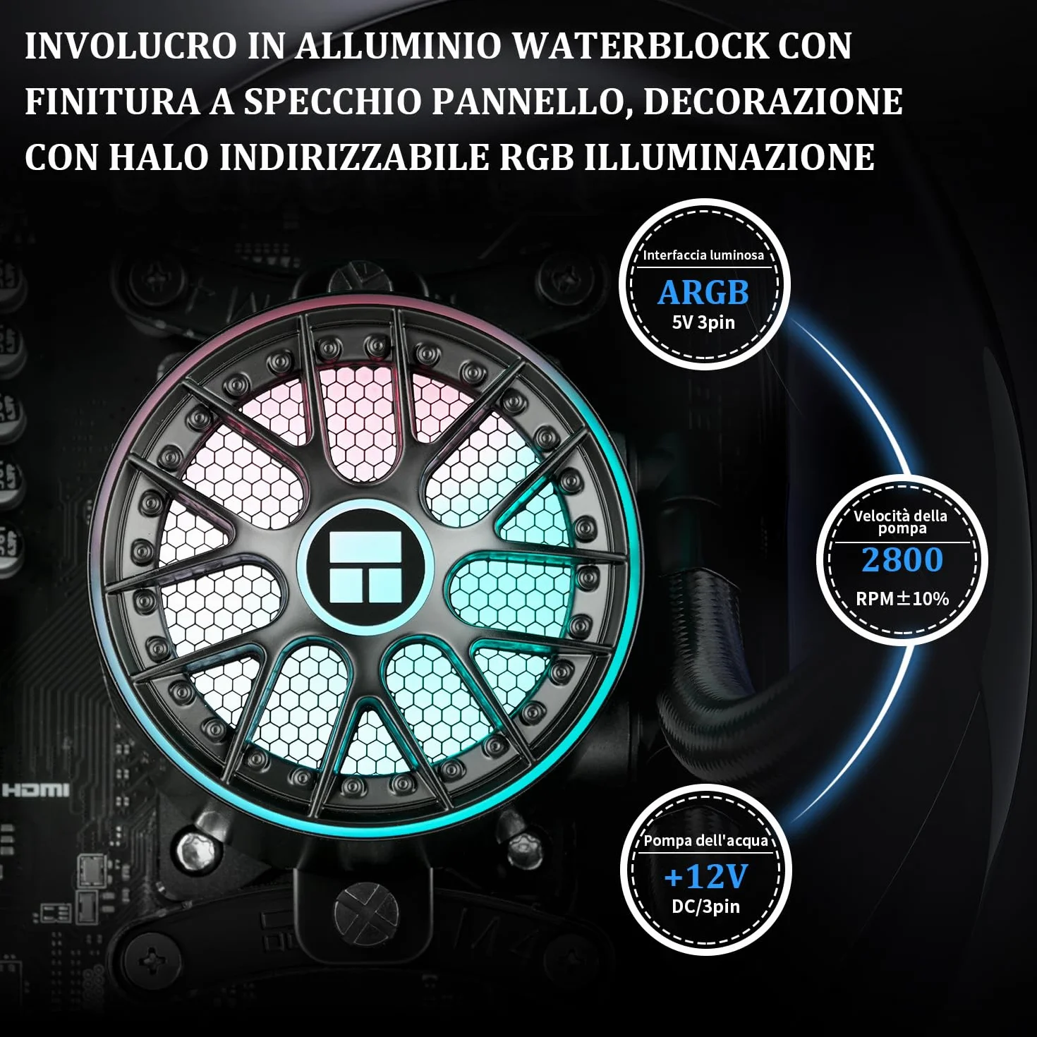 TR -AQUA ELITE 240 V6 ARGB Black AIO CPU Cooler, wentylatory chłodzące ARGB PWM z 2000 obr./min, dla Intel Lga1150/1151/1155/1156/1200/2011/1700/1851, AMD: AM4/AM5, etui 240mm AIO Radiator