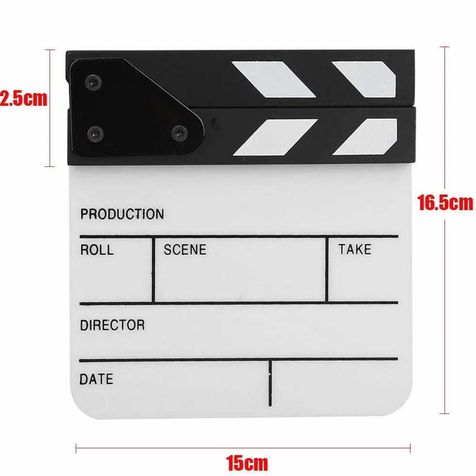 Qiilu Tablica do klaśnięć, mini akrylowa scena reżyserska Clapperboard TV film płyta akcji, rekwizyt do wycinania filmów z długopisem (PAV1BWE3S)