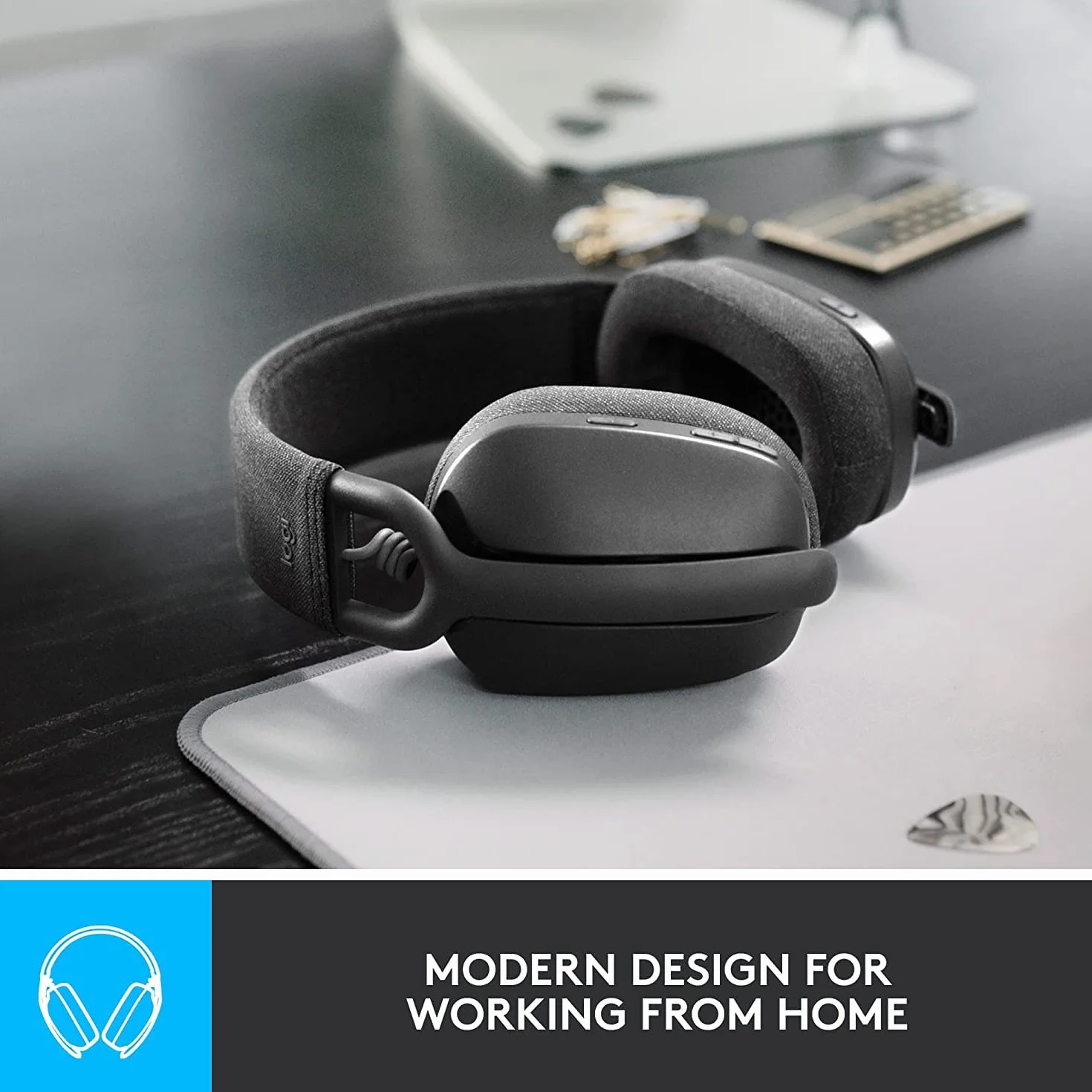 Bezprzewodowe słuchawki Logitech Zone Vibe Bluetooth z mikrofonem z redukcją szumów tła, USB-A, USB-C dla Google Meet, Google Voice, Zoom, Mac/PC, Grafitowy