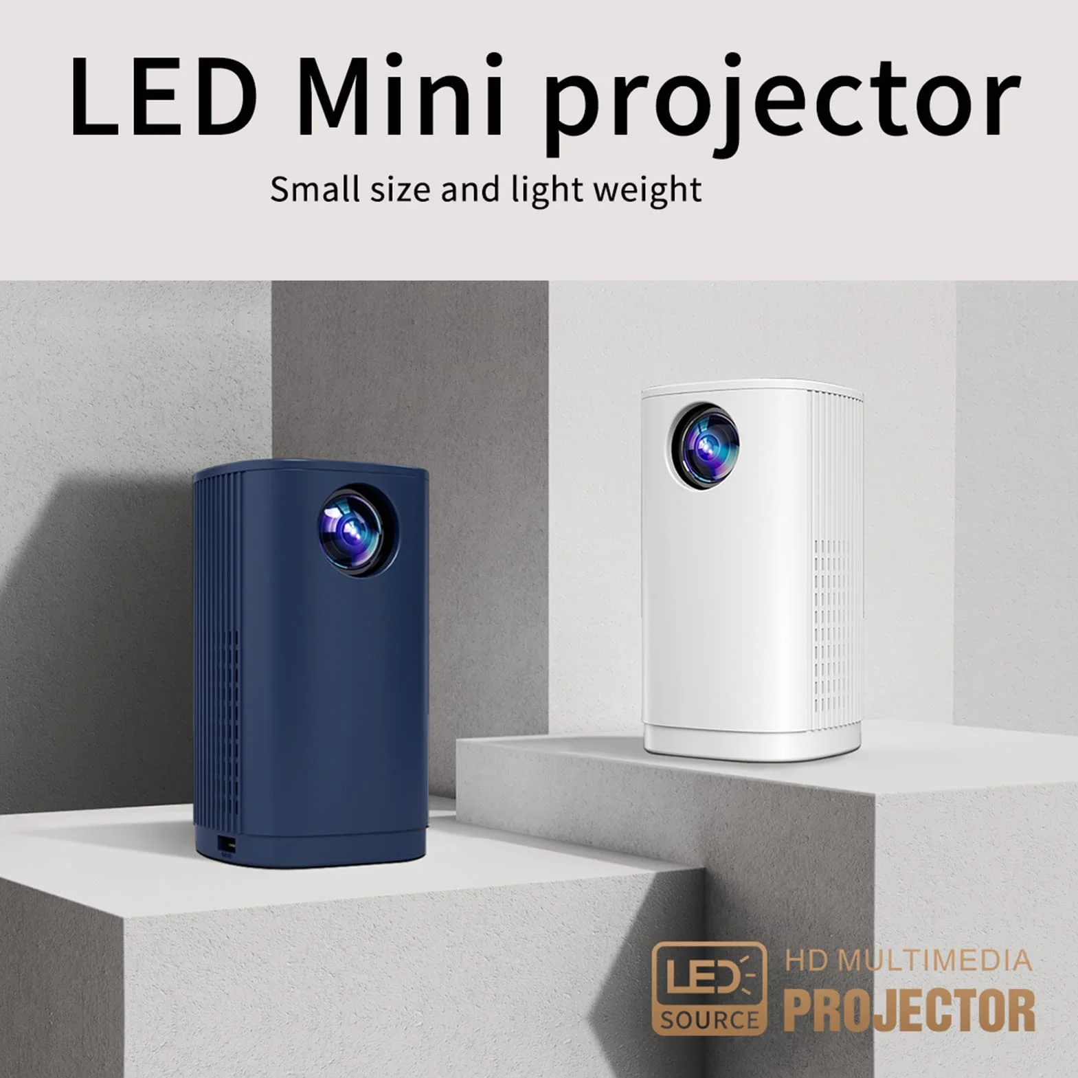 HUIOP Projektor, mini projektor 1080P Bezprzewodowe przenośne projektory filmowe 20 000 godzin żywotność lampy 100 cali wyświetlacz sama technika ekranu wbudowany głośnik i rozpraszanie